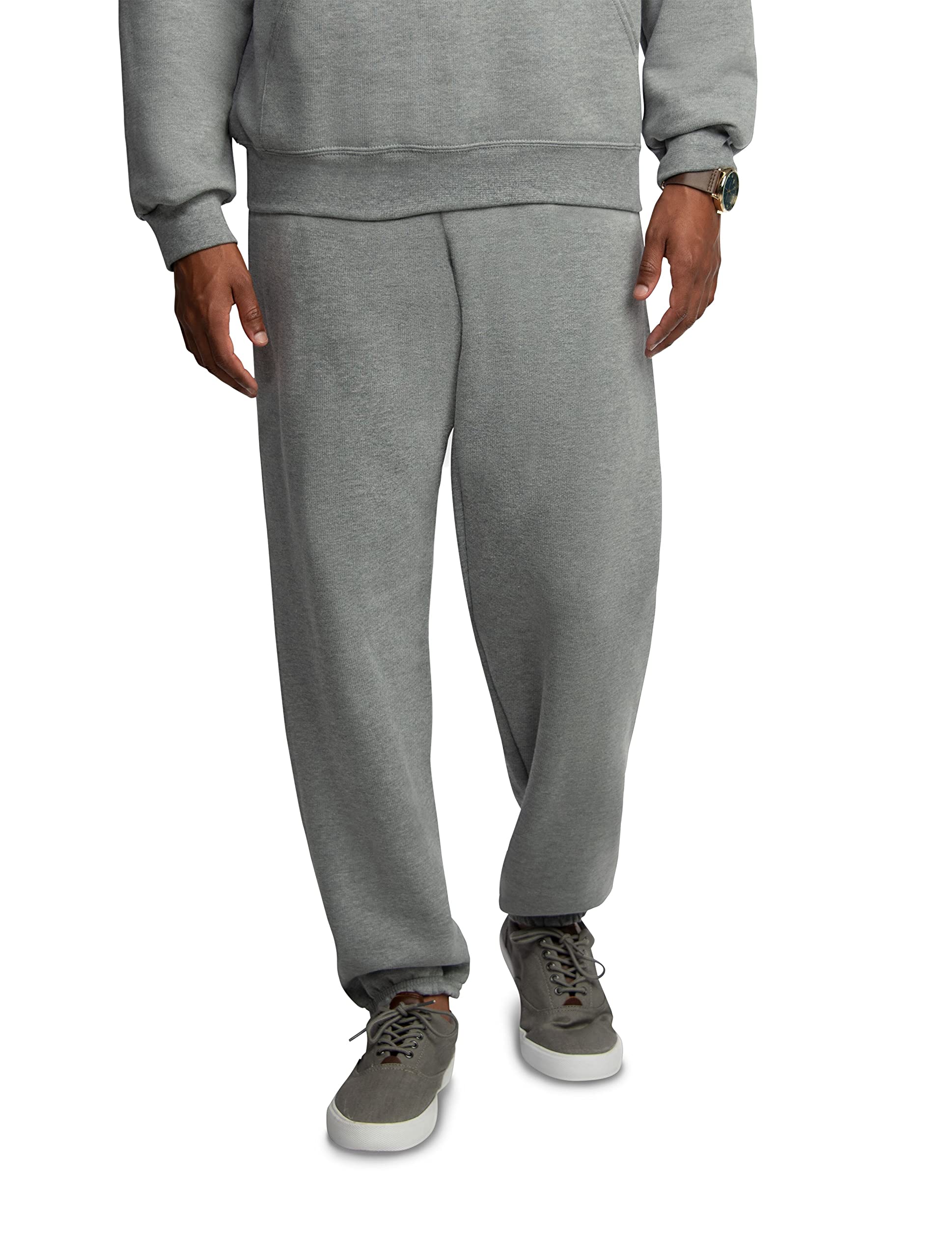 Fruit of the Loom Men's Eversoft Fleece Elastic Bottom Sweatpants with Pockets, Relaxed Fit, Moisture Wicking, Breathable, Grey Heather, Medium