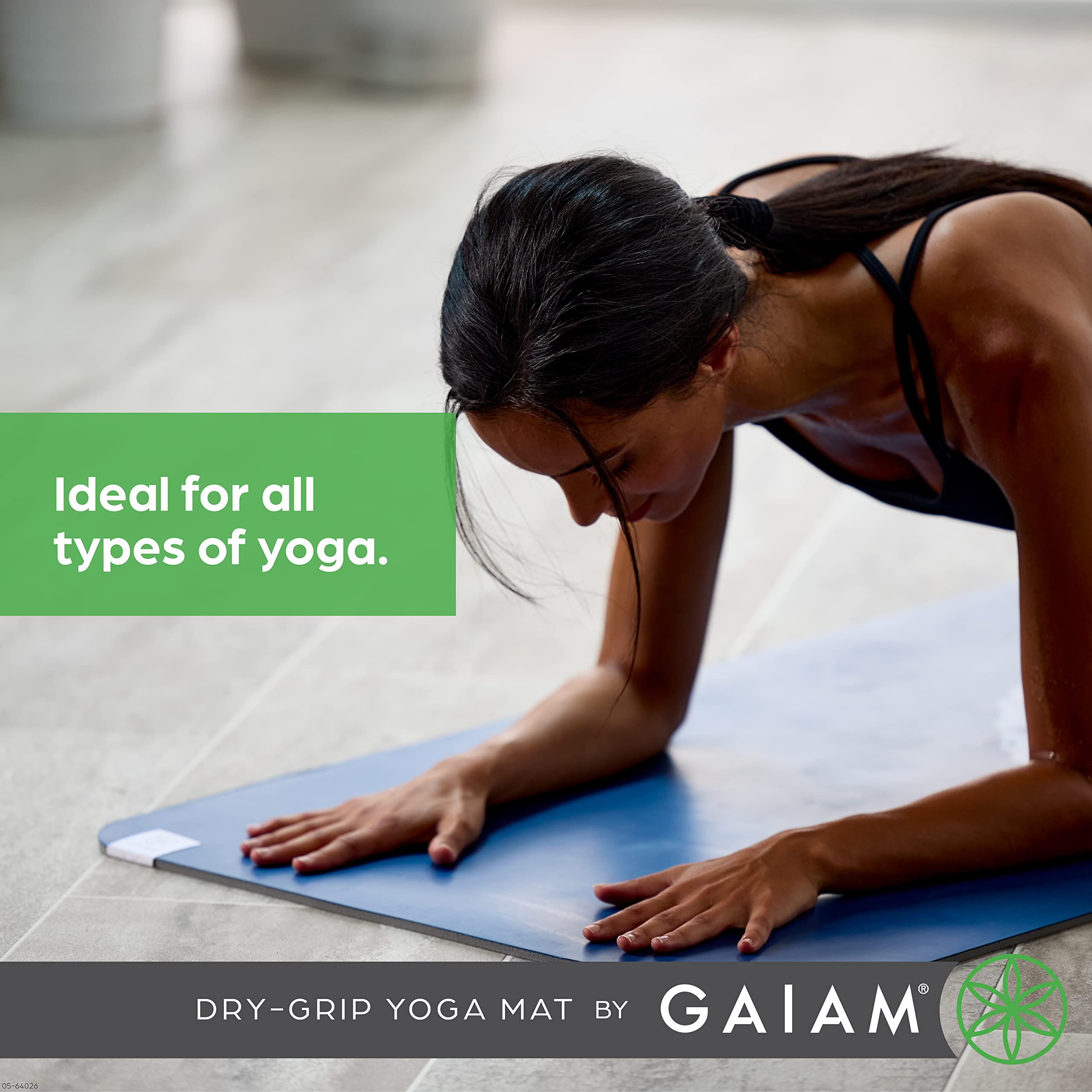 Gaiam Dry-Grip Yoga Mat - 5mm Thick Non-Slip Exercise & Fitness Mat for Standard or Hot Yoga, Pilates and Floor Workouts - Cushioned Support, Non-Slip Coat - 68 x 24 Inches - Marbled