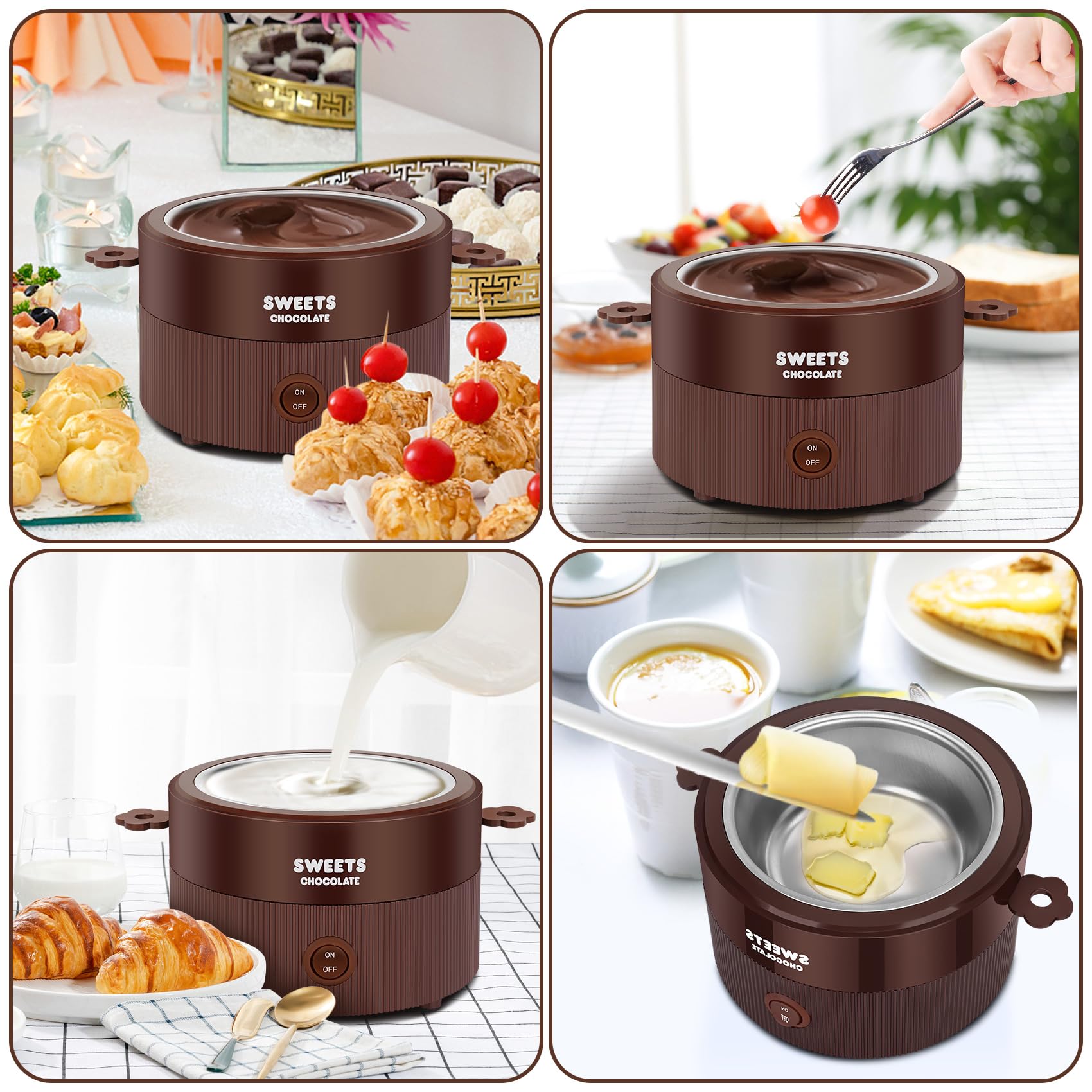 MINI Melting Fondue Set, 8.79oz Electric Chocolate Melting Pot, Cute Chocolate Fondue Fountain, Warmer Machine for Milk Chocolate, Cheese, Butter, Candy