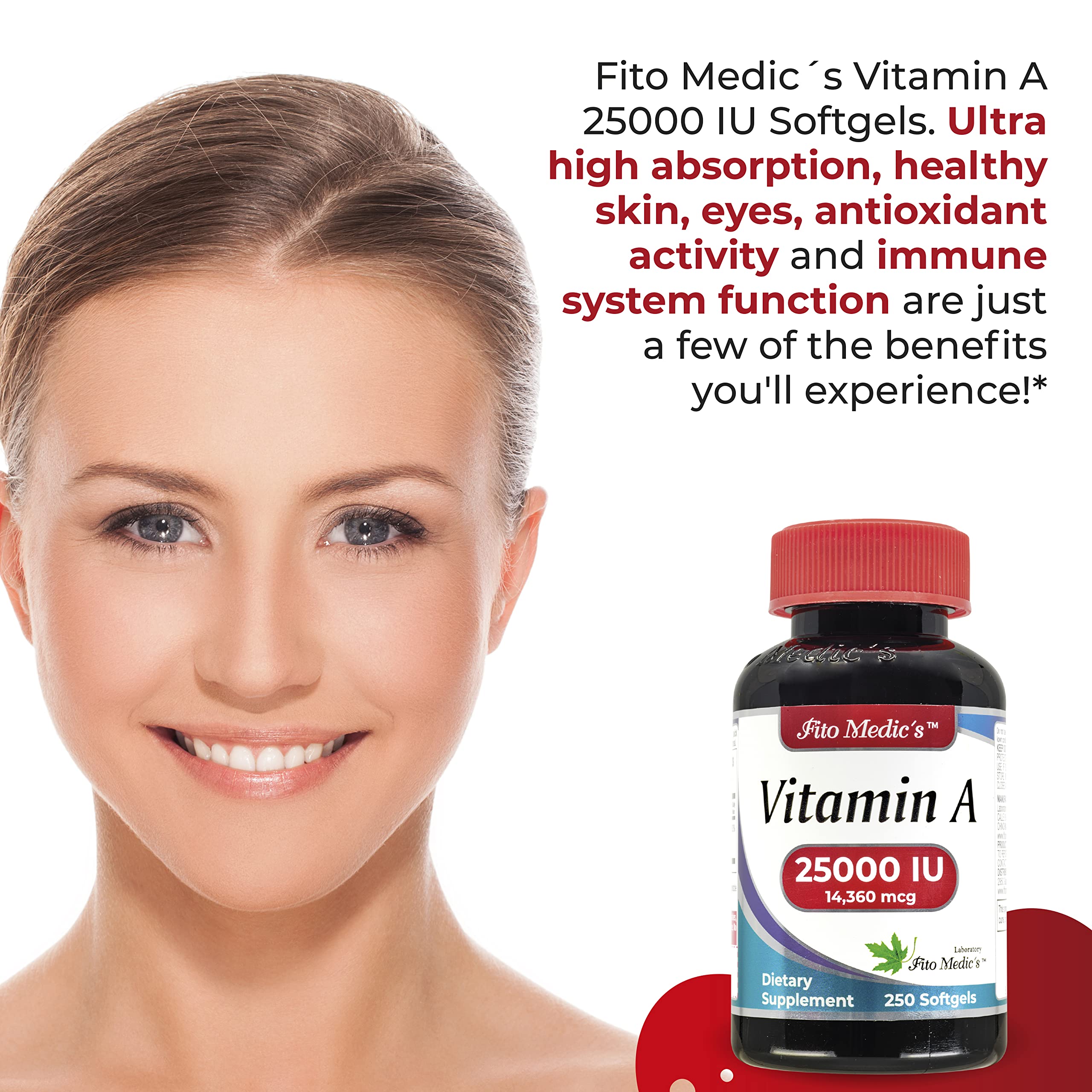 FITO MEDIC'S Lab - Vitamin a 25000 iu softgels - 250 Softgels- Ultra high Absorption, Healthy Skin & Eyes, Antioxidant Activity & Immune System Function.