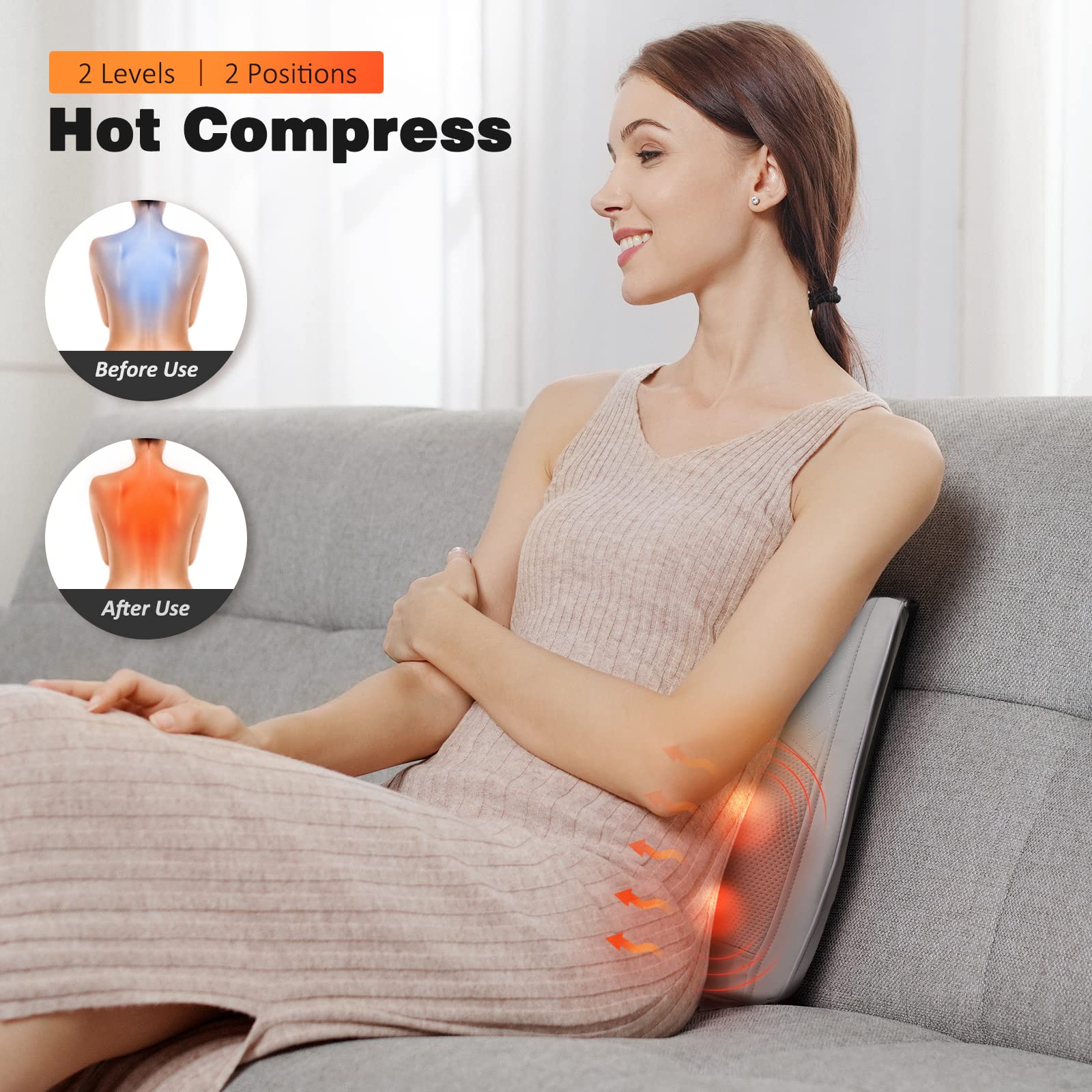 Neck and Shoulder Massager with Heat, Shiatsu Massage Pillow with 3D Deep Tissue Kneading for Back Legs Foot Body Pain Relief,at Home Office Car, Gift for Mom&Dad