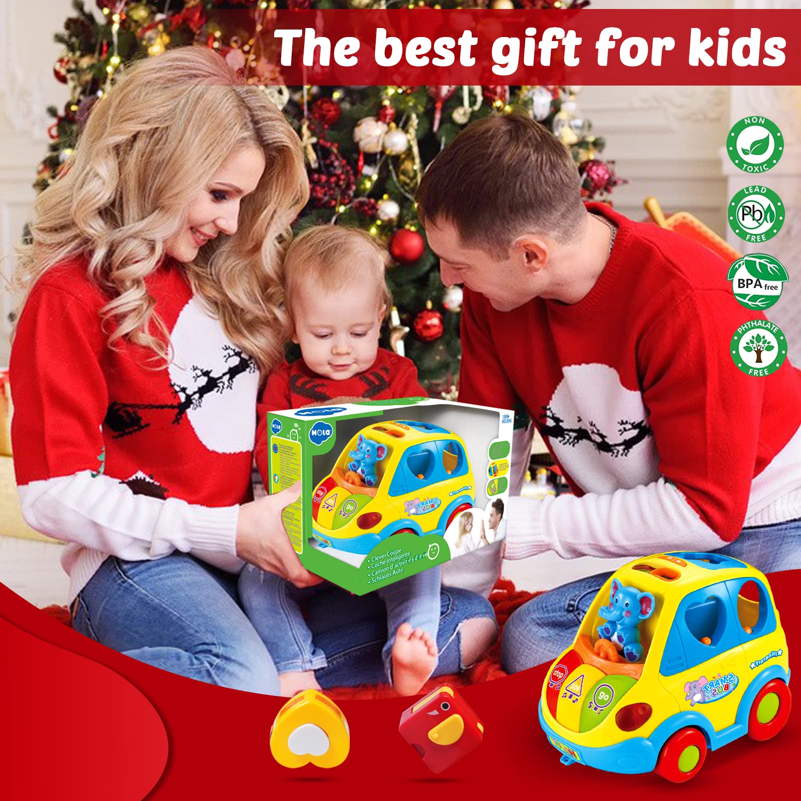 Baby Toys for 1 Year Old Boy Girl Gift Musical Bus Baby Toys 6-12 12-18 Months Toddler Toys Early Learning Montessori Toys for 1 2 3 Year Old Boy with Music/Light/Smart Shapes Christmas Birthday Gifts