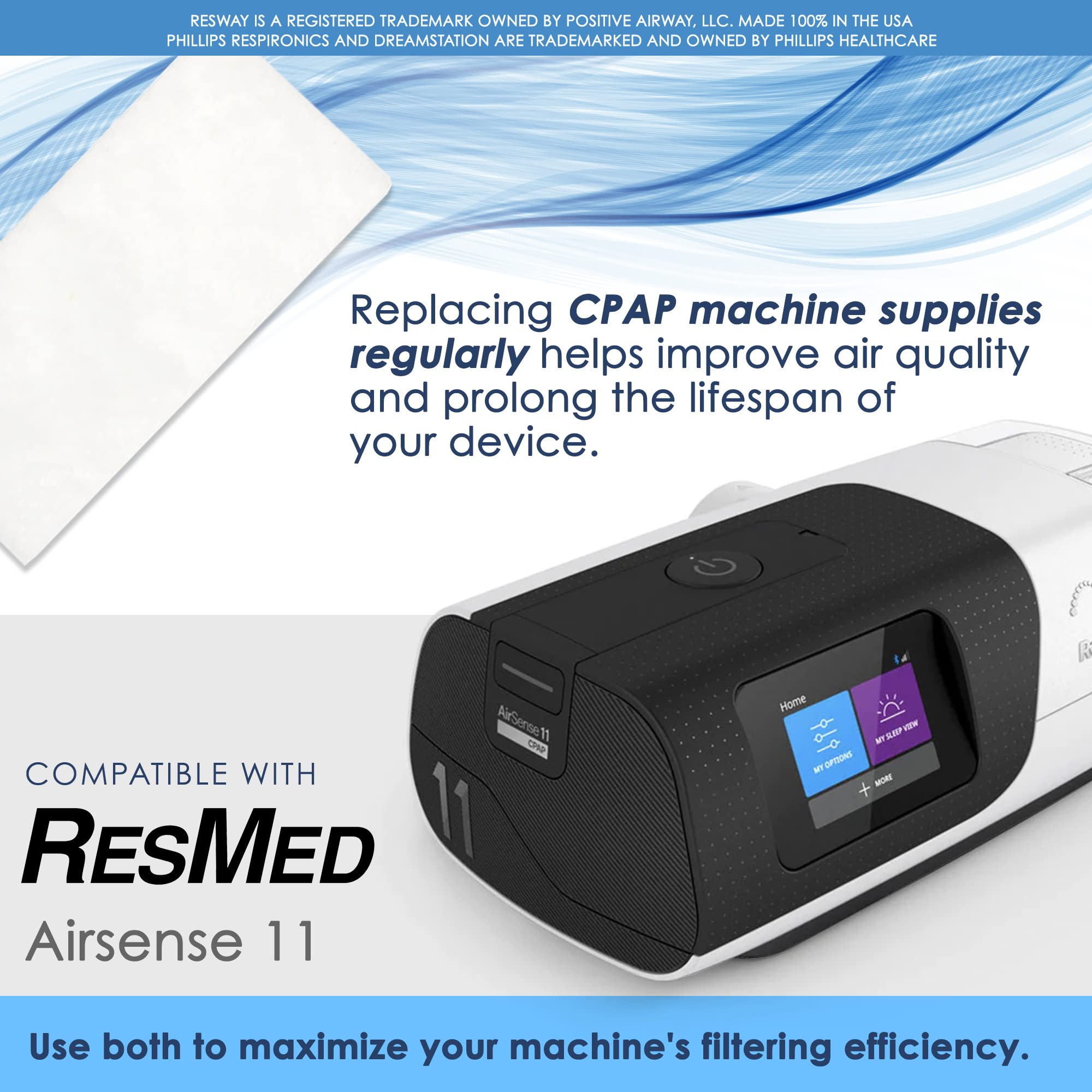 Premium Resway Disposable Hypoallergenic CPAP Filters | Compatible with ResMed Airsense 11 | Ultra Fine Filters for Smoke, Dust, Pollen | 60 Replacement Filters