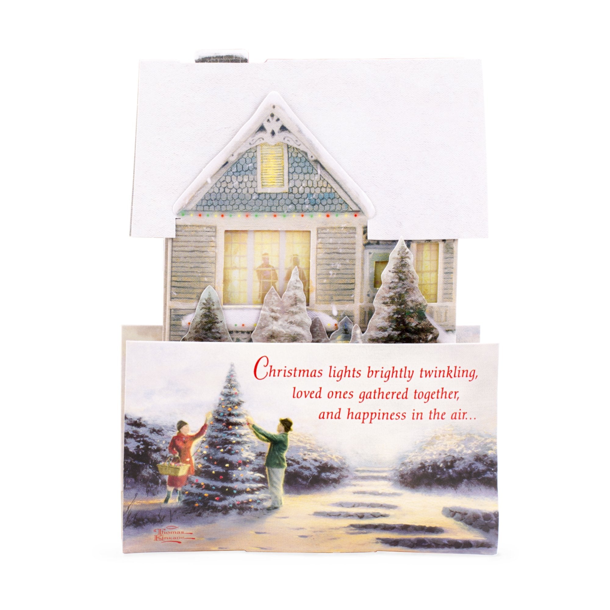 Hallmark 0899XSO1002 Christmas Pop Up Card with Light and Song (Displayable Dimensional Thomas Kinkade House Plays We Wish You a Merry Christmas), Snowy House