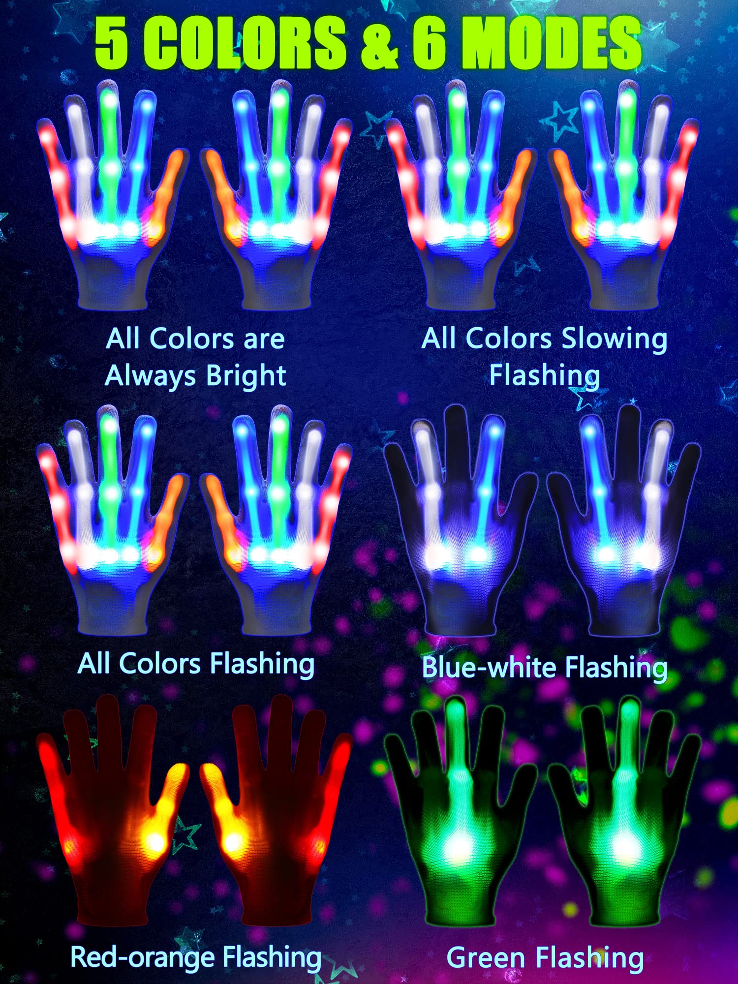 4 Pairs Light Gloves Glow in The Dark Gloves LED Flashing Light Gloves for Halloween Christmas Birthday Parties(Adult Size)