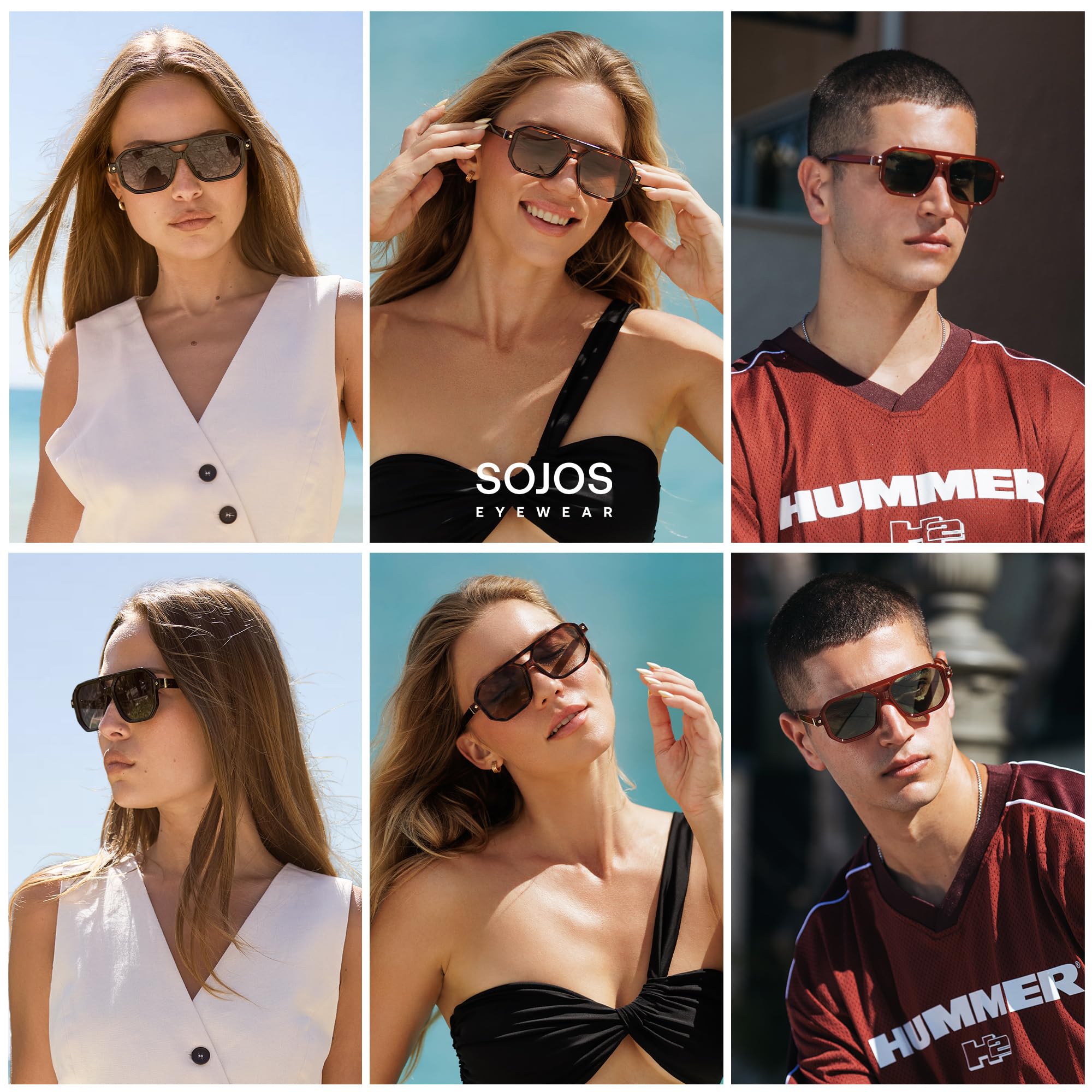 SOJOS Retro Polarized Square Aviator Sunglasses for Women Men Vintage 70s UV400 Protection Shade SJ2609 Milky Brown Green Lens