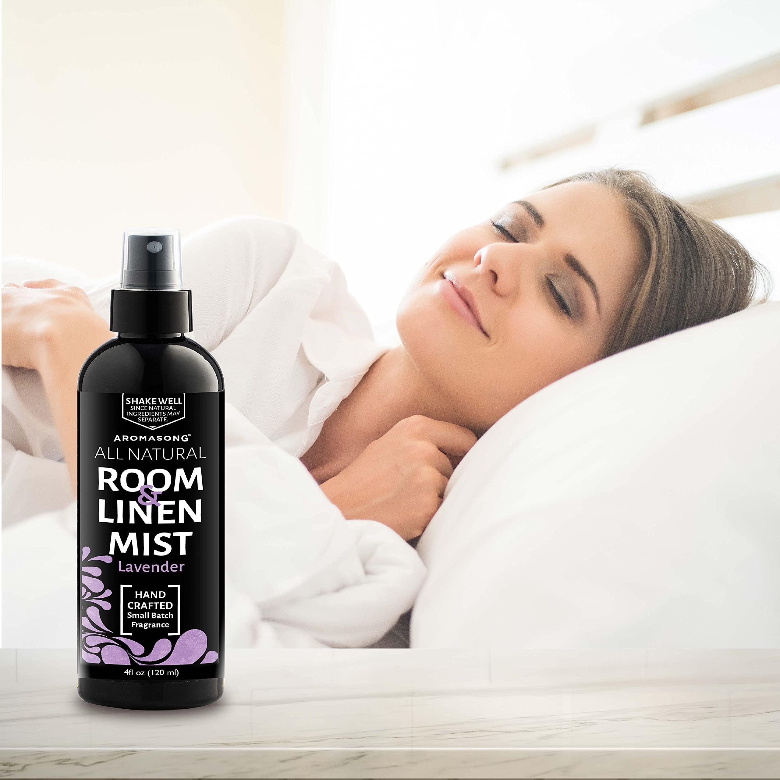 Aromasong All Natural Lavender Spray for sleep - Room & Linen Spray for Pillows and Sheets - Lavender Bed Spray Home Air Freshener & Deodorizer - Calming Essential Oil Spray for Sleeping…