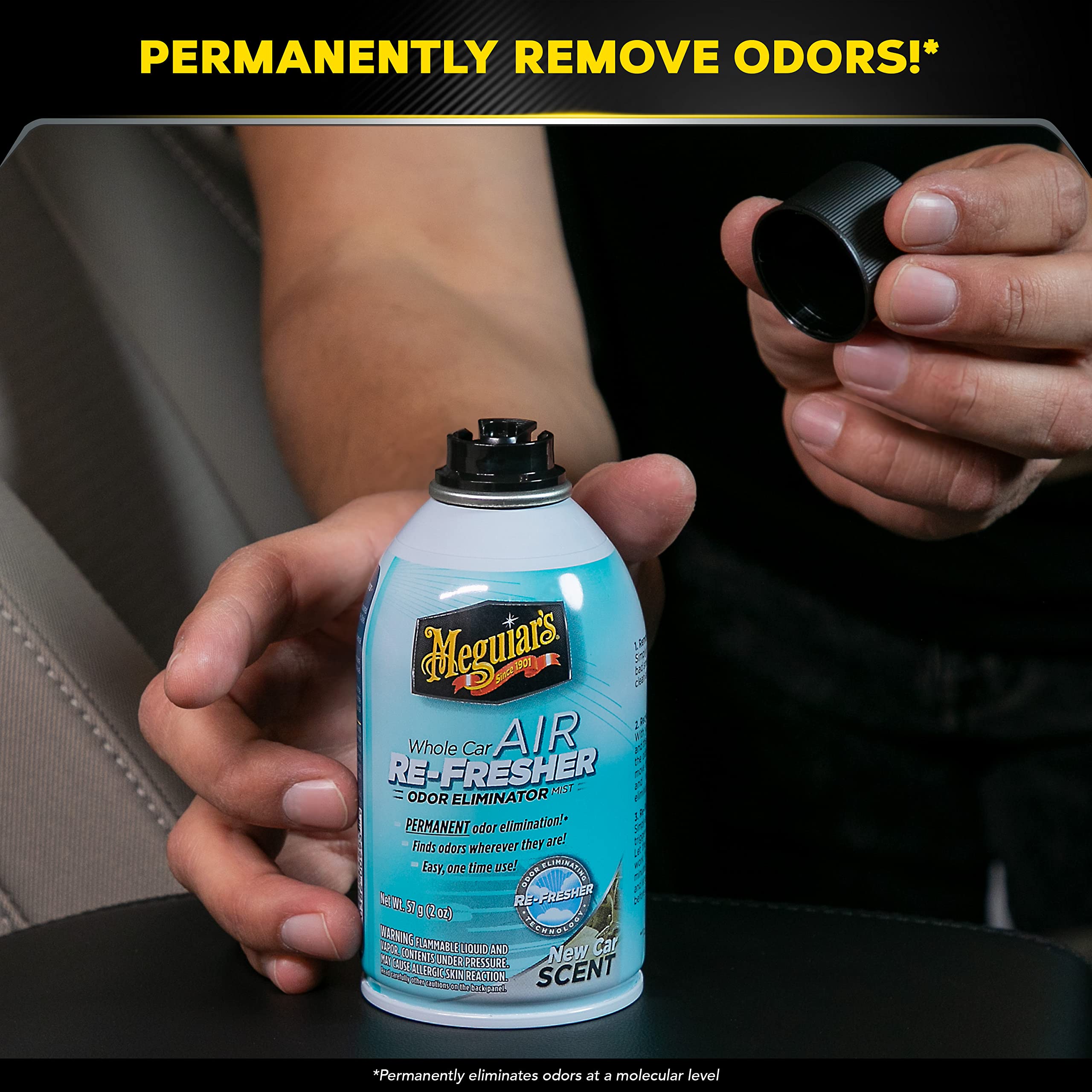 Meguiar's Whole Car Air Re-Fresher Odor Eliminator Mist - New Car Scent - Revitalize Your Car This Holiday Season and Permanently Remove Lingering Odors, 2 Oz Aerosol