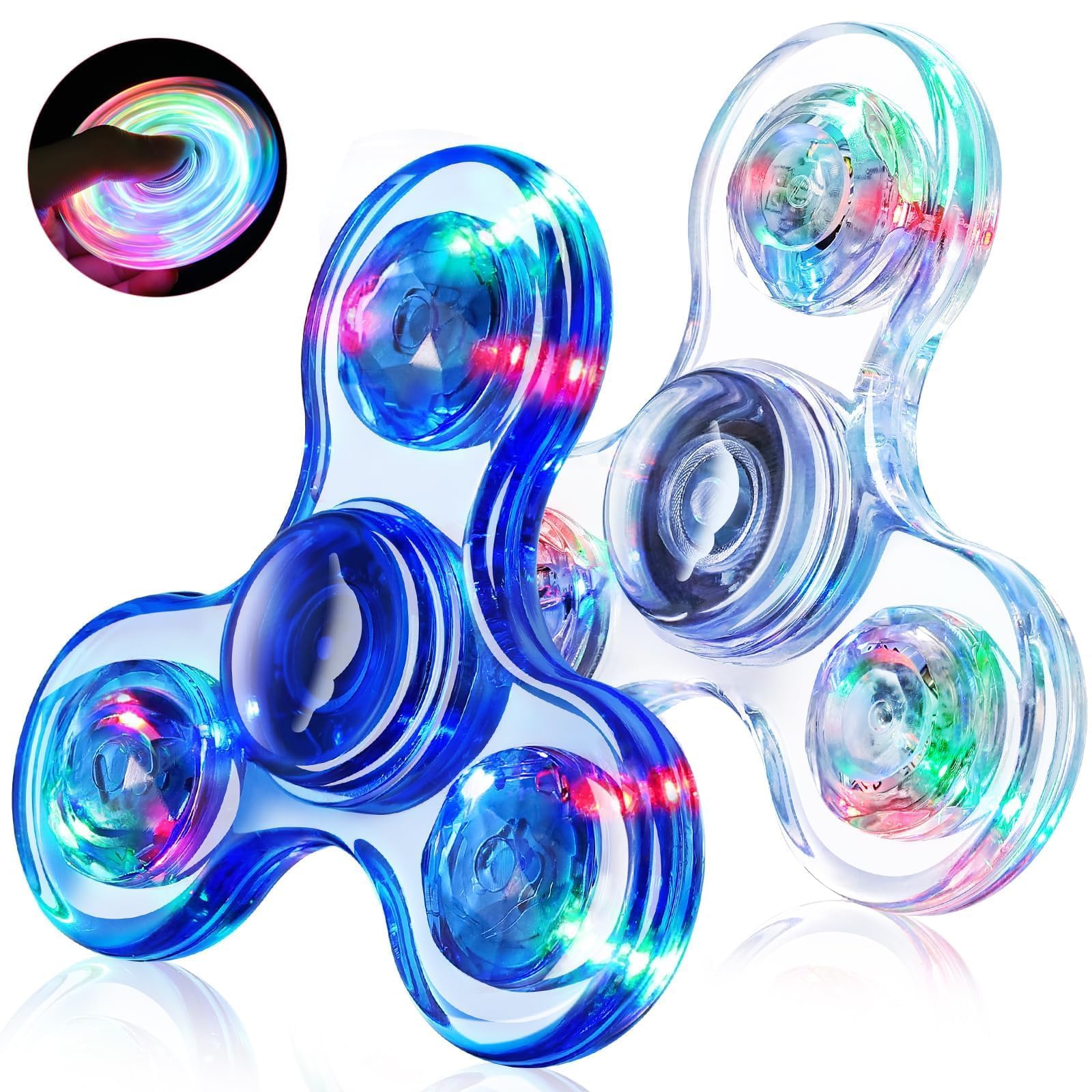 Fidget Spinner 2 Pack, Light up Sensory Fidget Toys Adults Kids 4-8-12 with Autism ADHD, Kids Easter Basket Stuffers Easter Egg Fillers Glow Anxiety Toys Stress Relief Teen Boy Gifts, Classroom Prizes