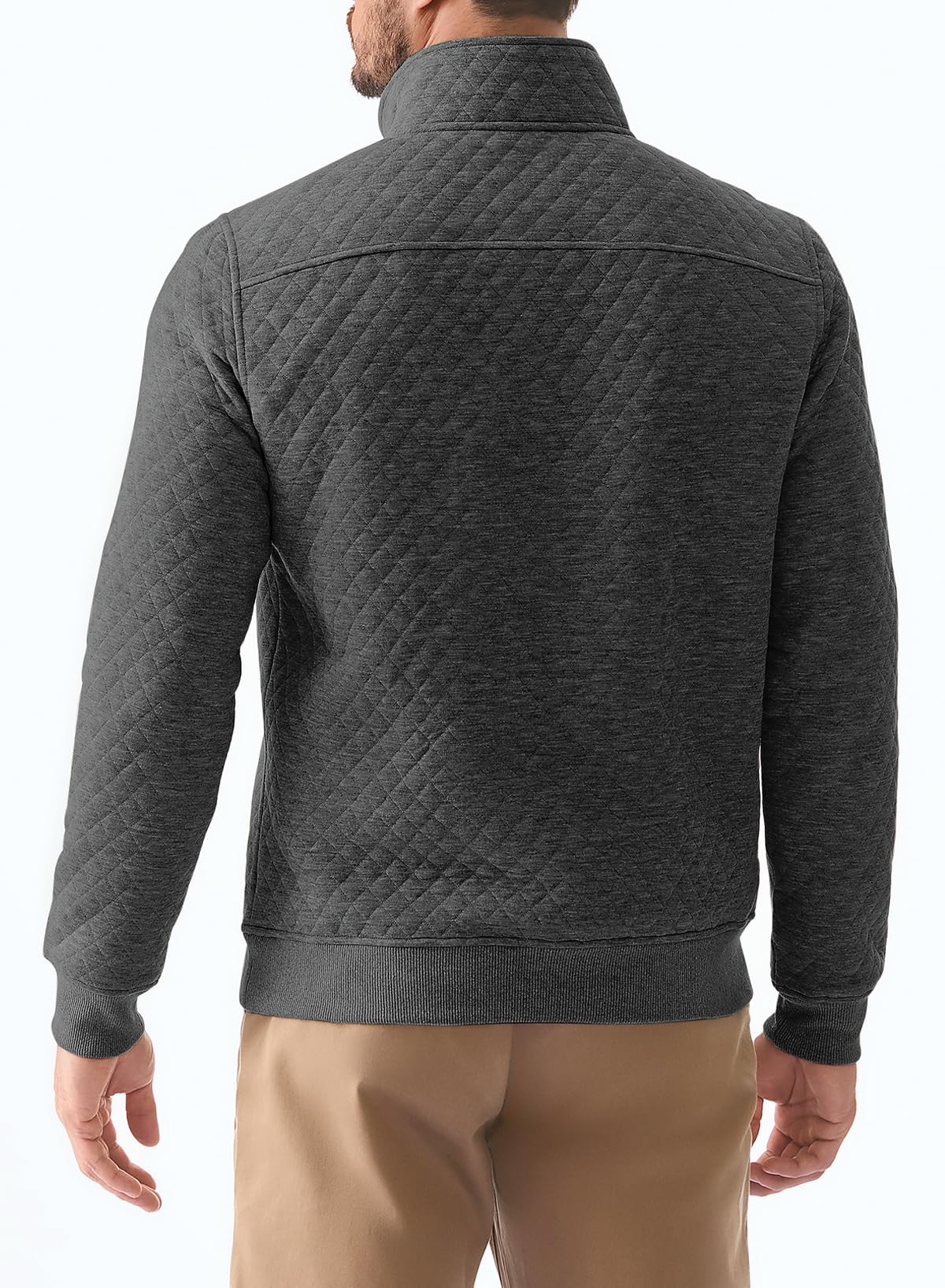 JMIERR Mens Quilted Sweatshirt Casual Long Sleeve Crewneck Quarter-Zip Fashion Pullovers Sweater Jackets with Pockets, S, Dark Grey