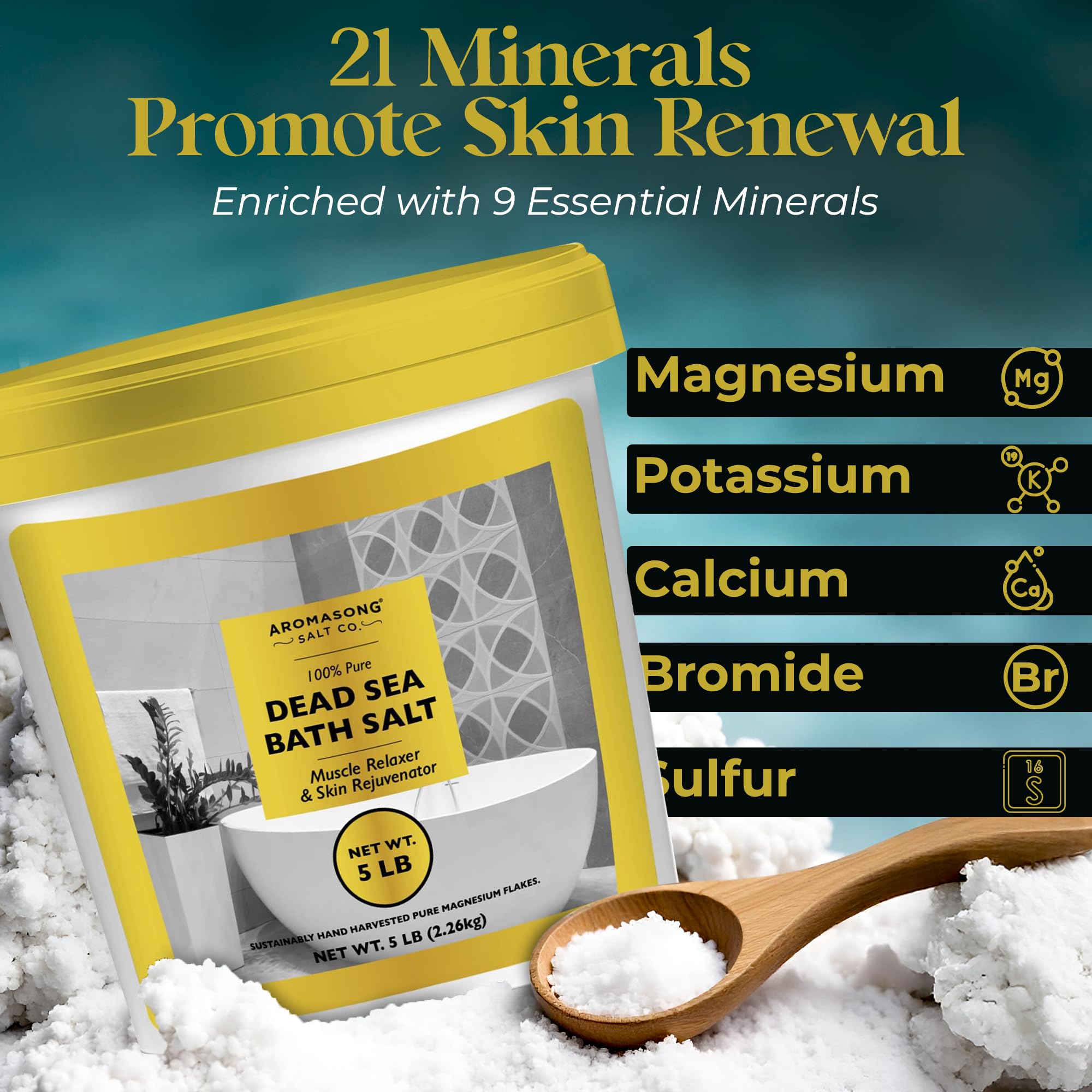 Aromasong Dead Sea Salts for Soaking - 5 Lb. Fine Grain Bath Salt Soak in Bucket