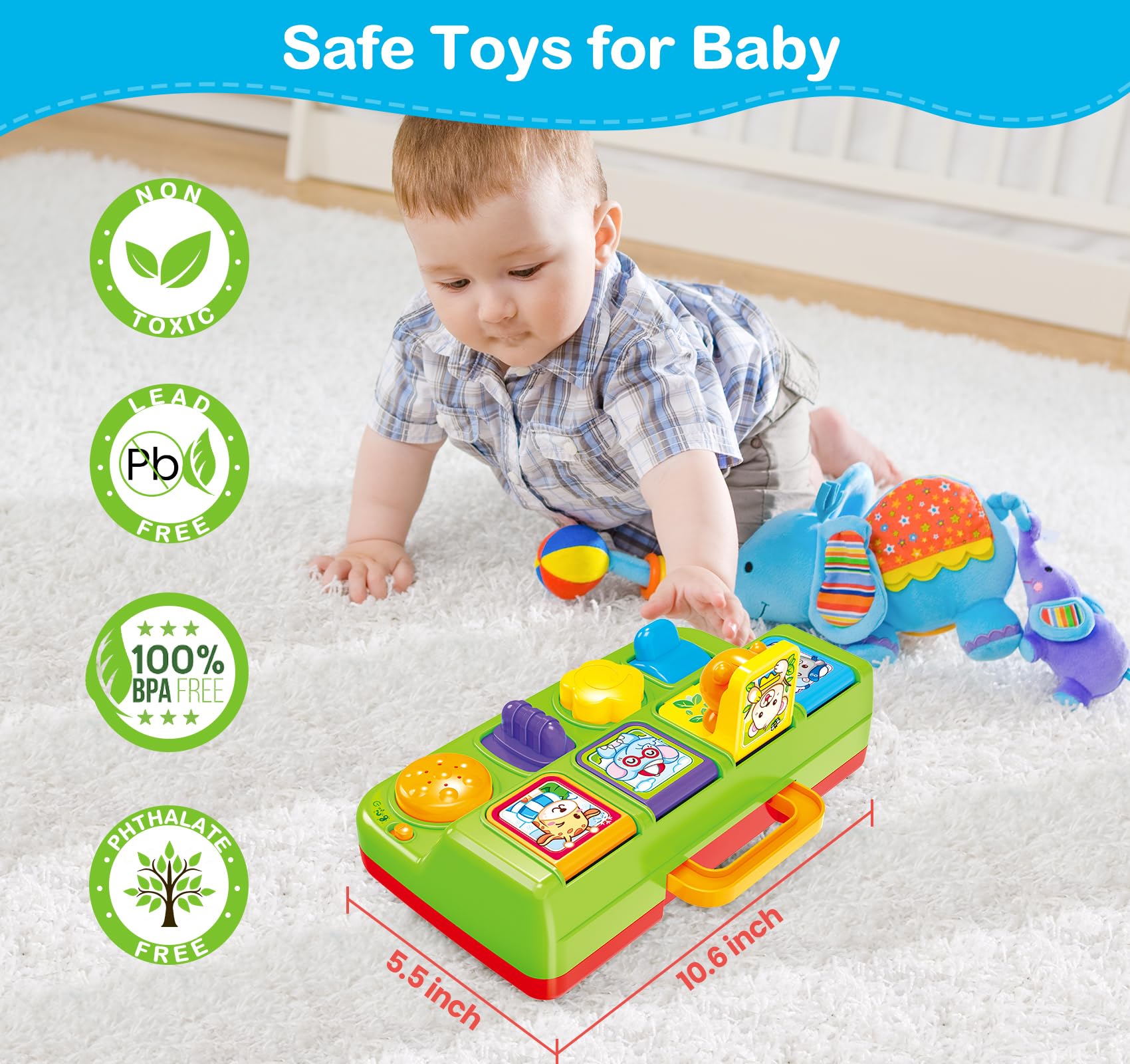 Baby Toys for 6 7 8 9-12 Months, Musical Pop-Up Cause and Effect Toys with Light & Music for 12-18 Months,Early Learning Educational Toys for Toddlers 1-3 Year Old, Ideal Gifts for Babies Boys Girls