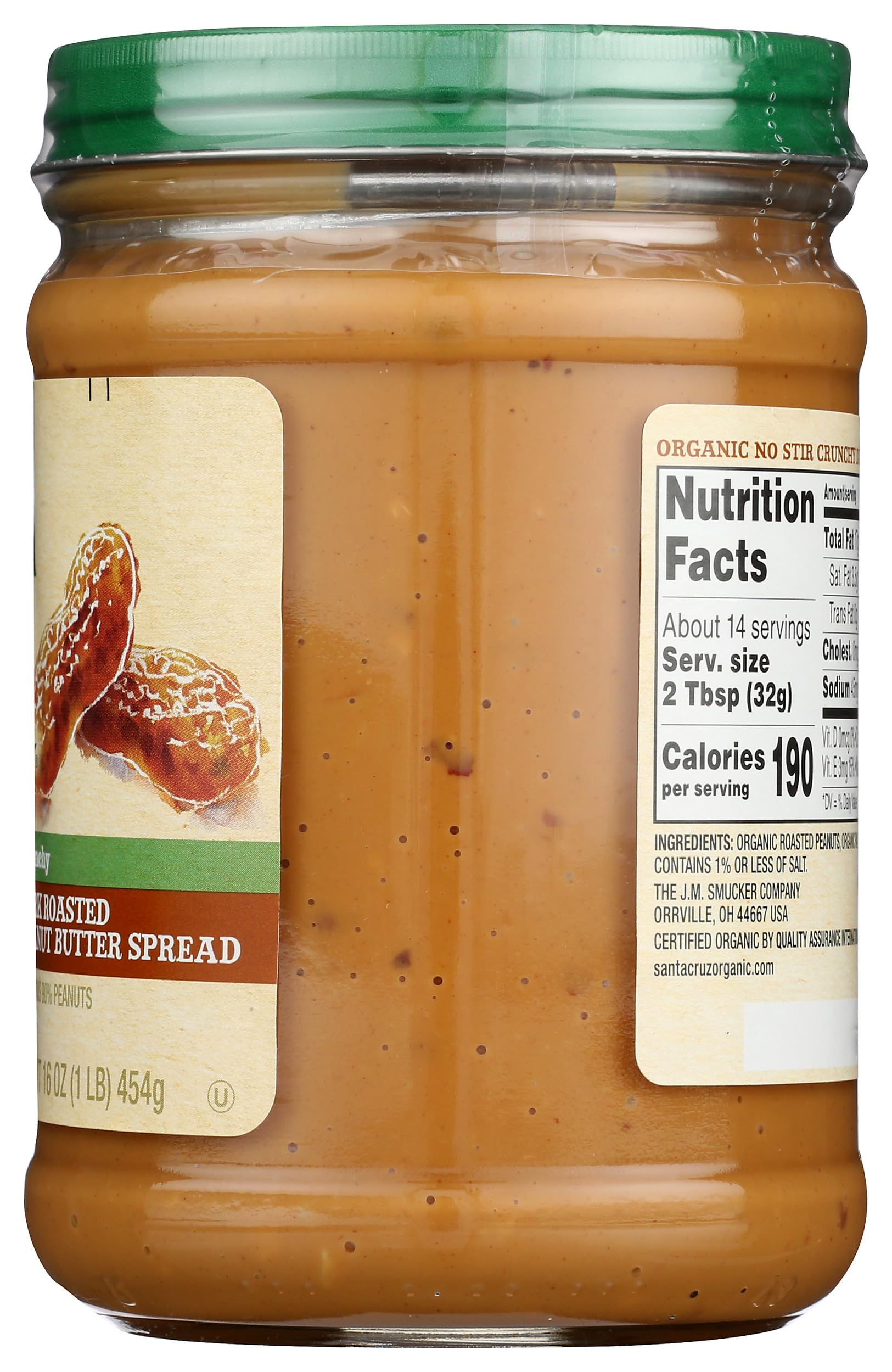 SANTA CRUZ ORGANIC Organic No Stir Dark Roast Crunchy Peanut Butter Spread, 16 OZ