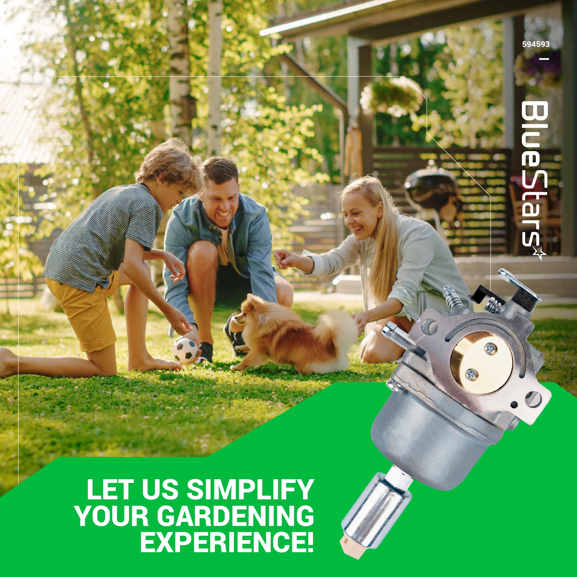 BlueStars 594593 Carburetor Kit - For John Deere LA105 D110 D105 LA115 D100 LA110 LA125 697203 JS40 L1742 1742HS S17 Lawn Tractor 17hp 19hp 21hp Nikki 697203 792036 792345 591731 796109 31H777 590400