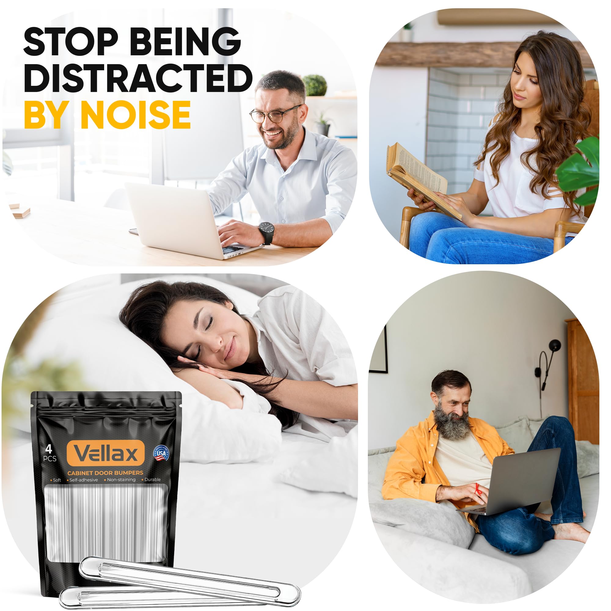 4 Clear Silicone Wall Protector Strips – Self-Adhesive Door Slam Stoppers & Noise Dampening Bumpers for Cabinets, Car, Toilet Lids, Drawers, Shower – 5.5" x 0.7" x 0.2" by Vellax