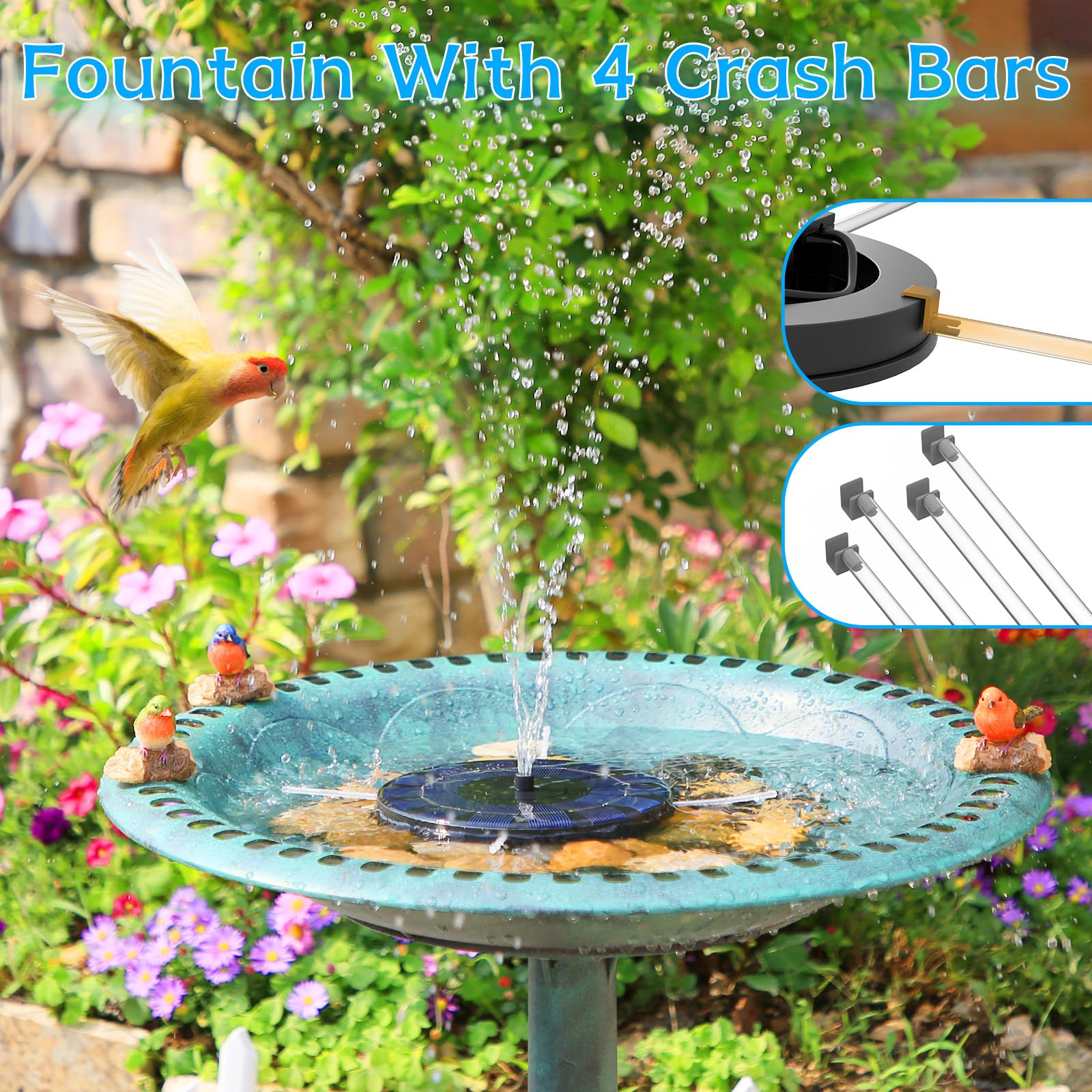 AMZtime Solar Water Fountain, Upgraded Solar Bird Bath Fountains with 6 Nozzles, Free Standing Floating Solar Powered Water Fountain Pump for Bird Bath, Garden, Pond, Pool and Outdoor