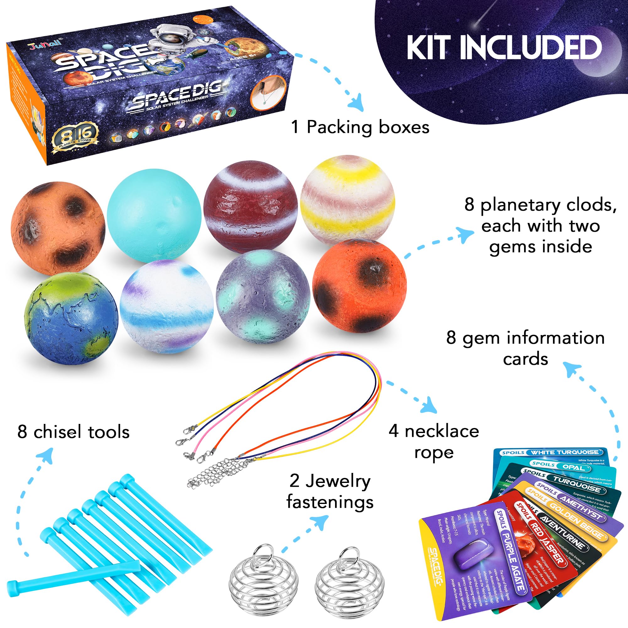 Gemstone Dig Kit, Easter Egg Space Toys for Kids, Dig up 8 Planets Find 16 Gems & Explore Solar System, Science STEM Activities - Educational Gifts for Boys Girls Age 5 6 7 8 9 10+Year Old