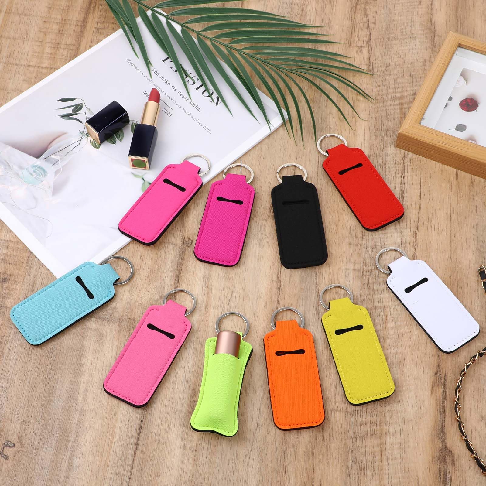 Key Chain Chapstick Holder, 10 Pcs Lip Balm Holder Solid Color Lipstick Holder, Colorful Lip Gloss Holder Keychain Pendant, Keychains Clip-on Lipstick Sleeve Pouch for Women and Girls, 10 Colors