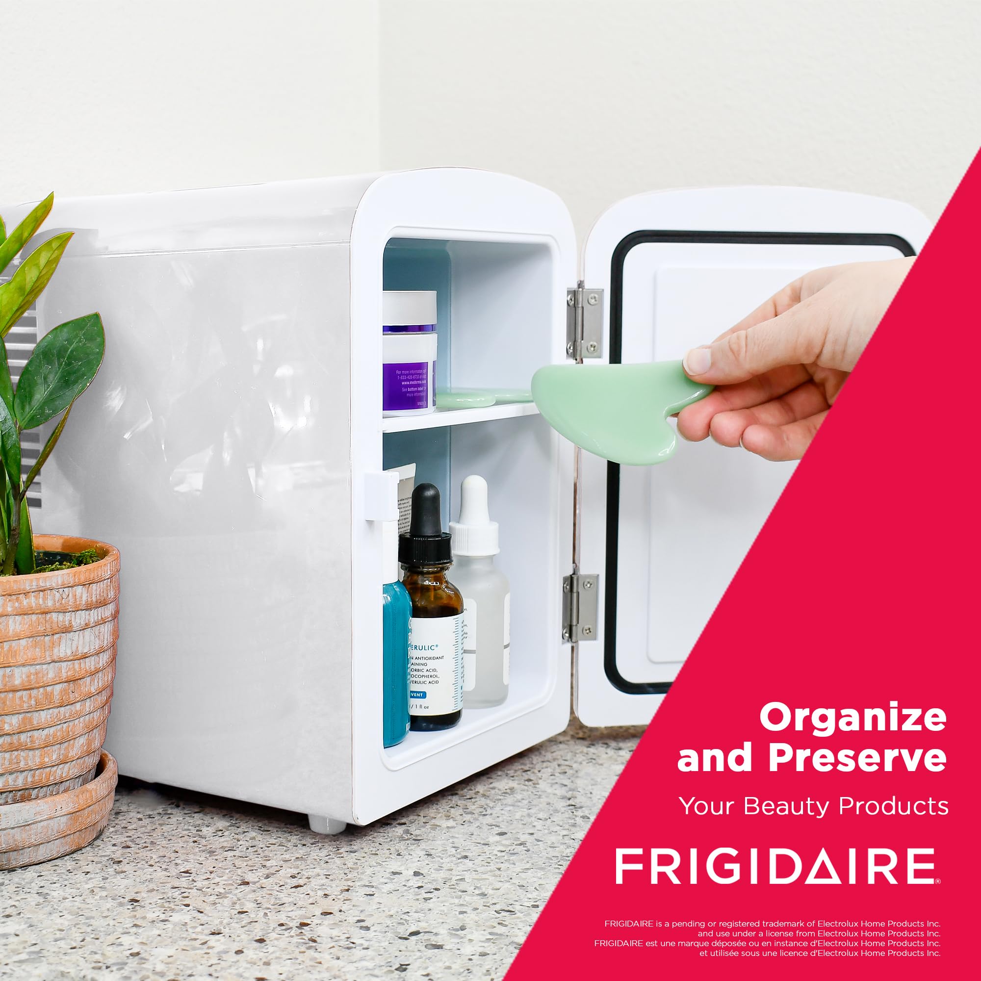 Frigidaire EFMIS129-WHITE White Mini Personal Fridge Cooler, 1 Gal Capacity fits Six Cans, Includes Plugs for Home Outlet & DC Charger-9.84" D x 7.09" W x 10.35" H, standard