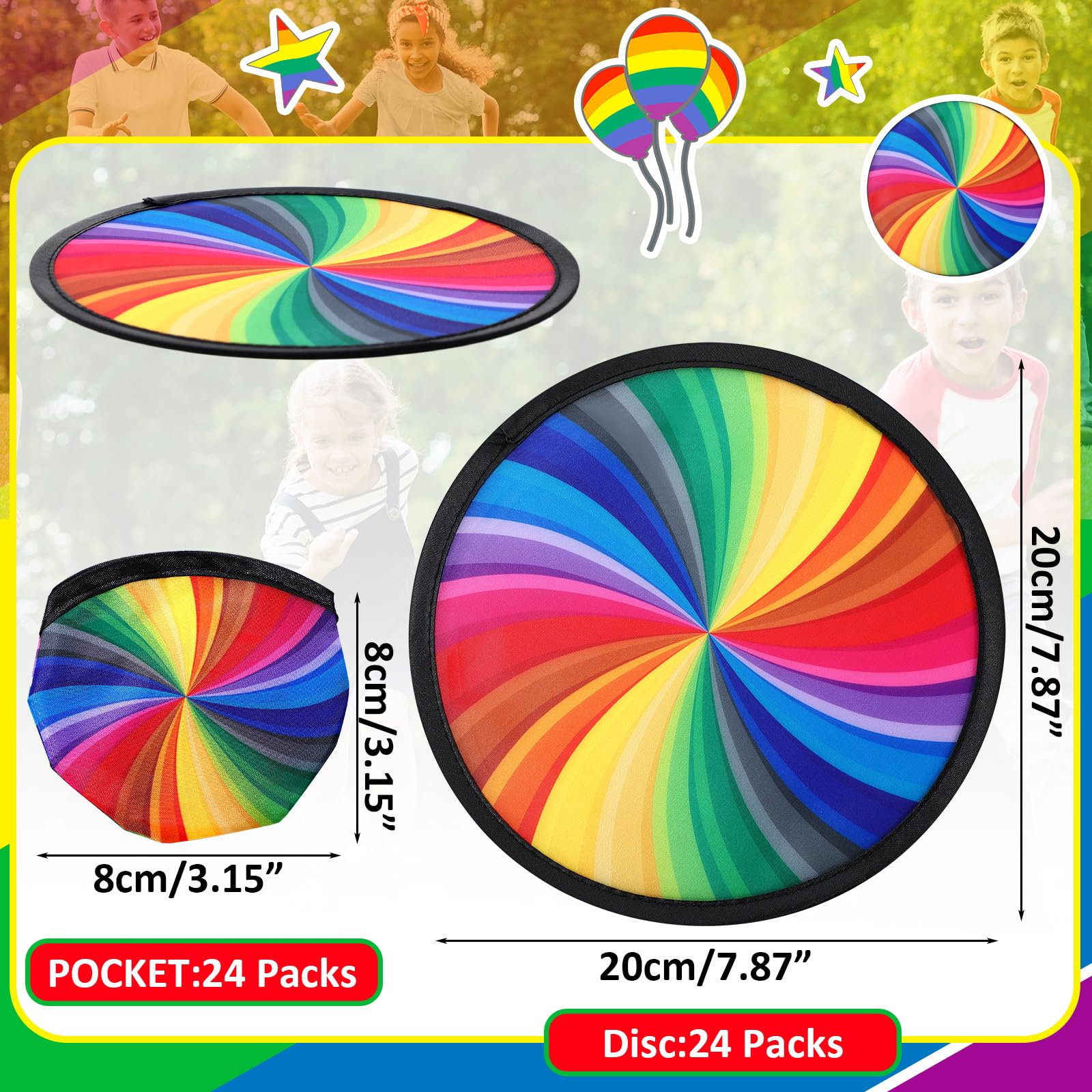 WinnerWhy 24 Pcs Foldable Flying Disc Fans Set Colorful Folding Pocket Toy Beach Flying Disc for Party Gift Bulk for Halloween Christmas New Year Outdoor Activity Game