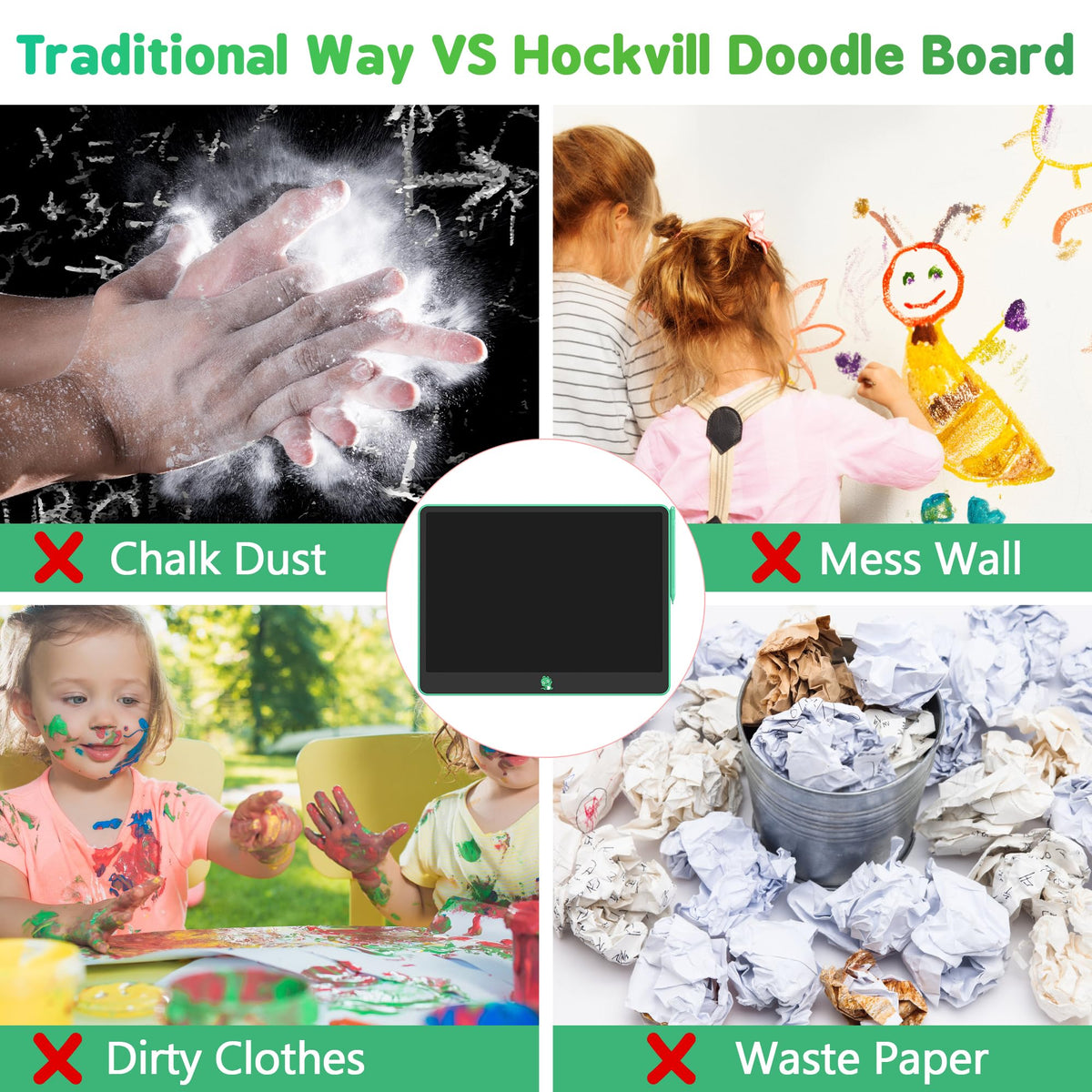 Hockvill LCD Writing Tablet for Kids, Toys for Girls Boys Drawing Pad for 3 4 5 6 7 Year Old Kid, Toddler Doodle Board Christmas Birthday Gift for Children (16 INCH, Green)