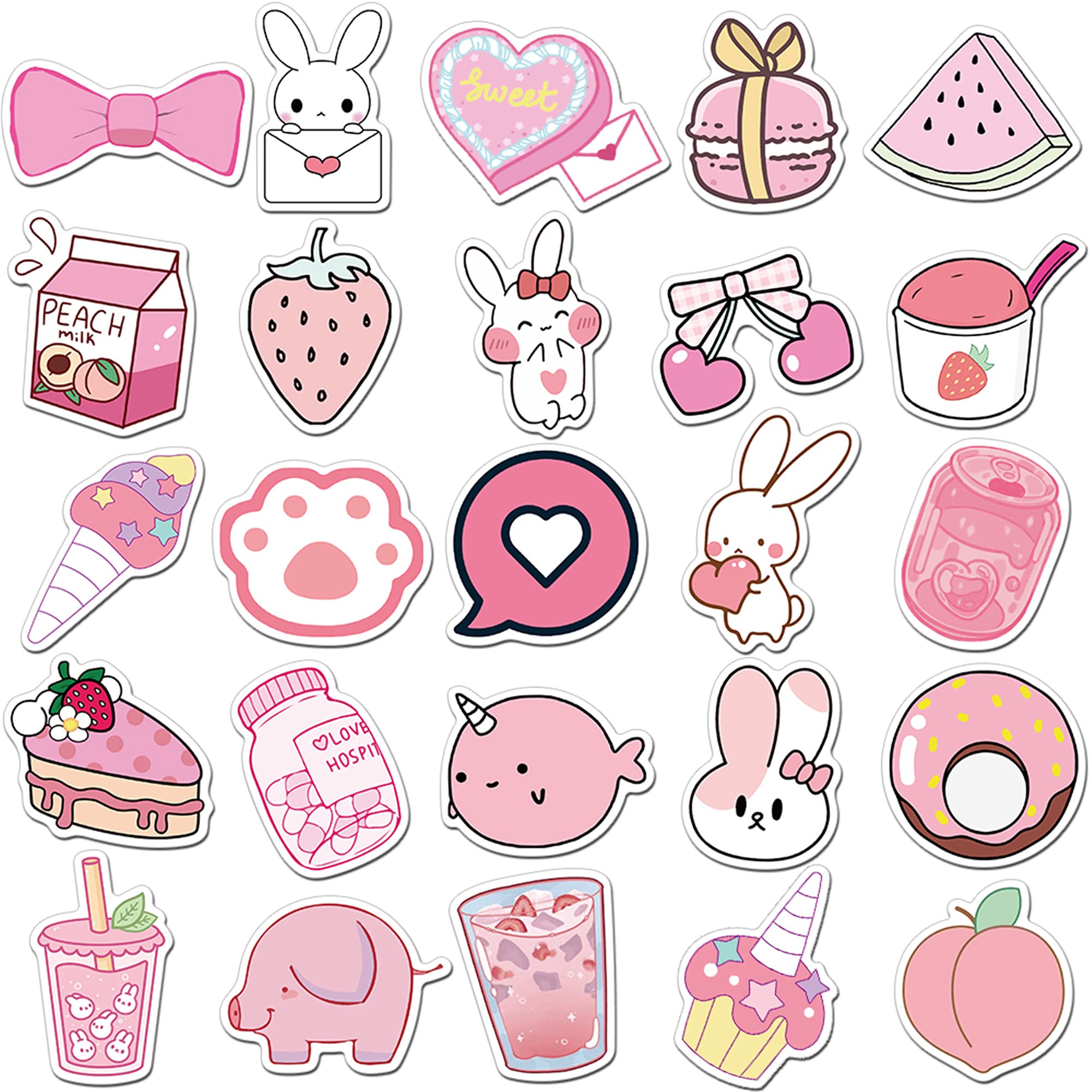 LANKEME 50PCS Cute Kawaii Stickers for Water Bottles, VSCO Pink Stickers for Laptop Aesthetic Stickers Gift for Kids Teens Girls(Pink Rabbit)