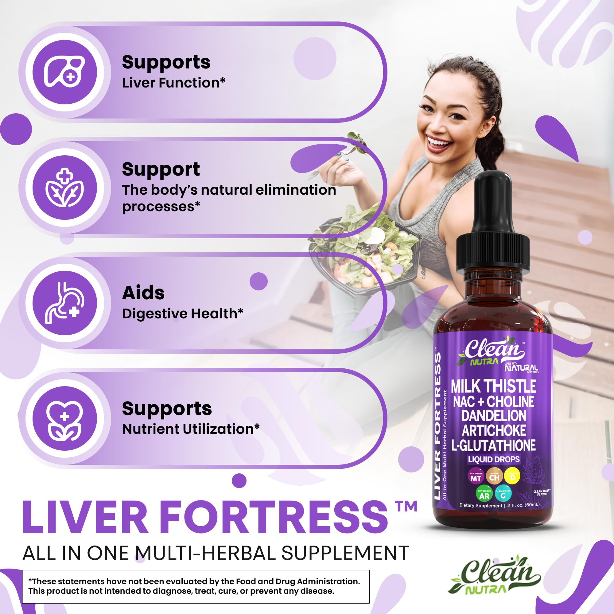 Clean Nutraceuticals Milk Thistle NAC Liver Cleanse Detox & Repair Supplement Liver Support Liquid Drops with Dandelion Extract, Artichoke, Chanca Piedra, Choline, L-Glutathione, Burdock, Schisandra