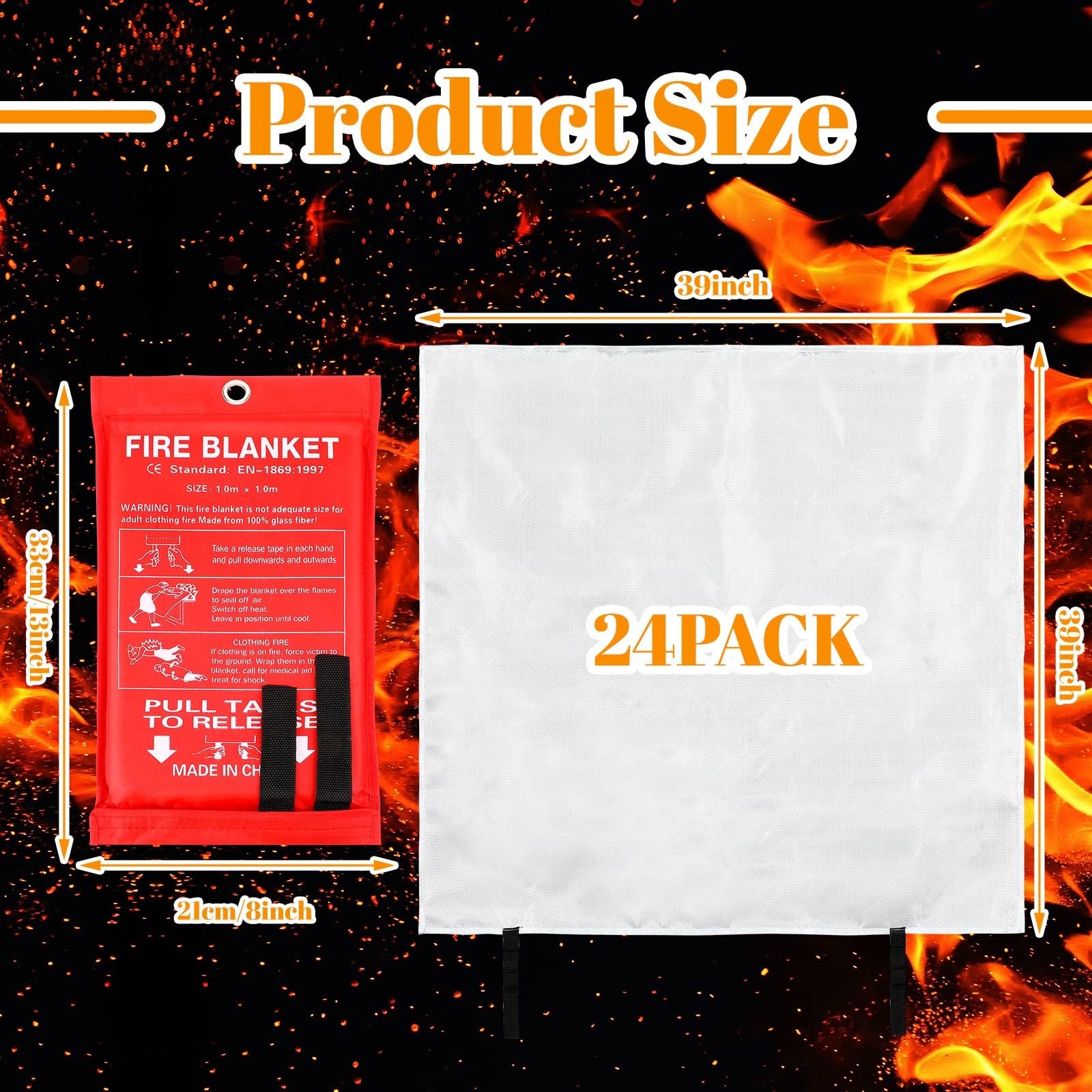 Jerify 24 Pcs Fire Blanket Bulk, Fiberglass Fire Emergency Flame Retardant Blanket Fire Suppression Safety Blanket Fireproof Survival Safety Cover for Kitchen Home Car Office, 39 x 39 Inch (Red)