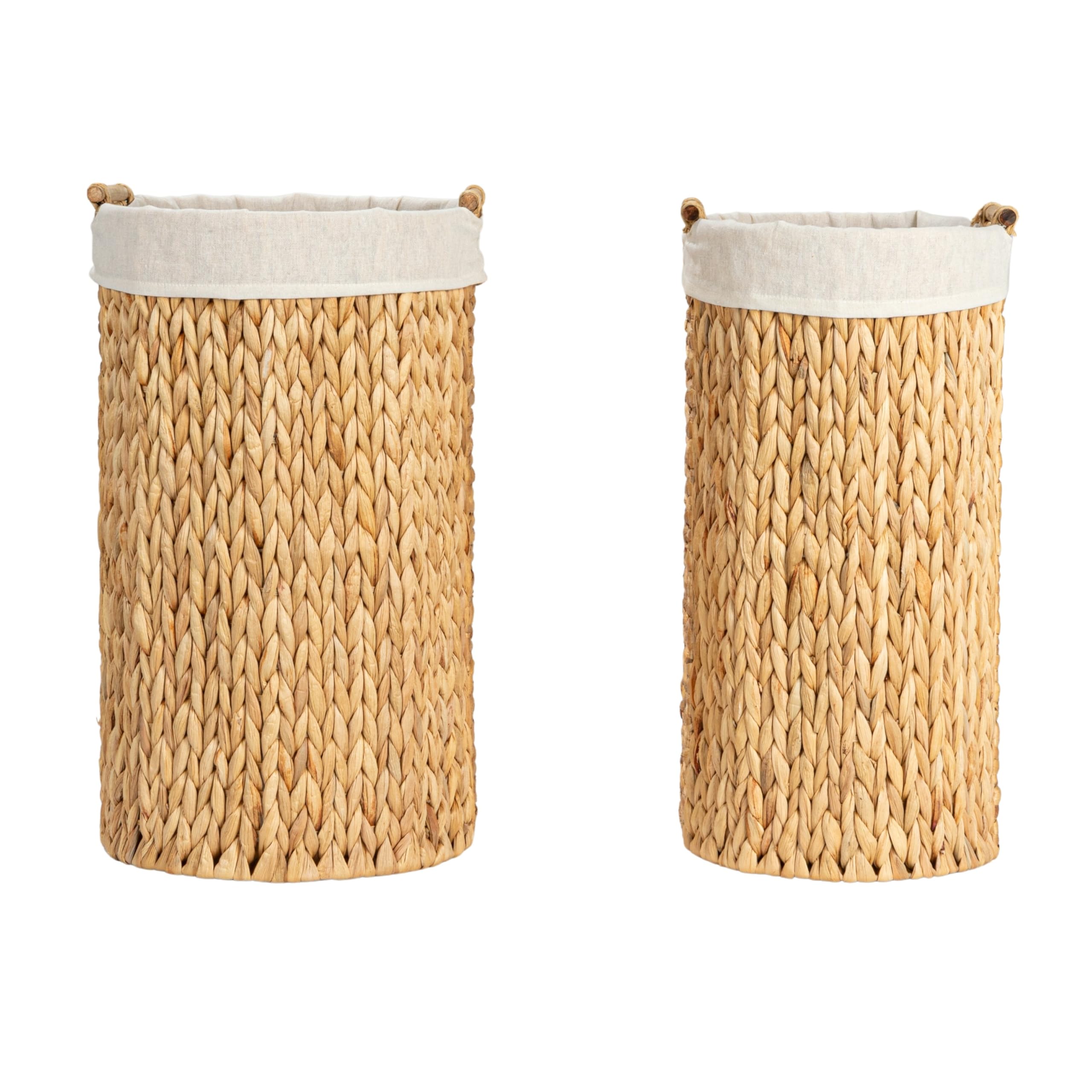 Household Essentials Handwoven Water Hyacinth Oval Hamper Set with Cotton Lining, Natural, Set of 2