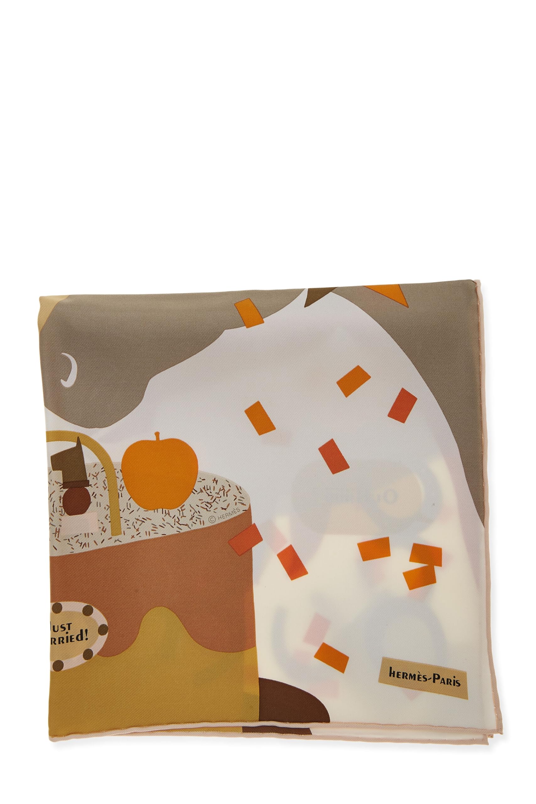 Hermès, Pre-Loved White & Multicolor 'Just Married!' Silk Pocket Square, White