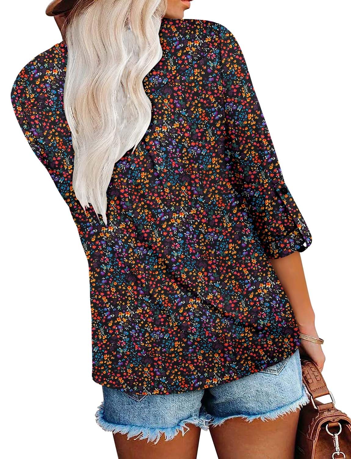 ROSELINLIN Tops for Women Fall Long Sleeve Shirts Bohemian Tops BlackColor M