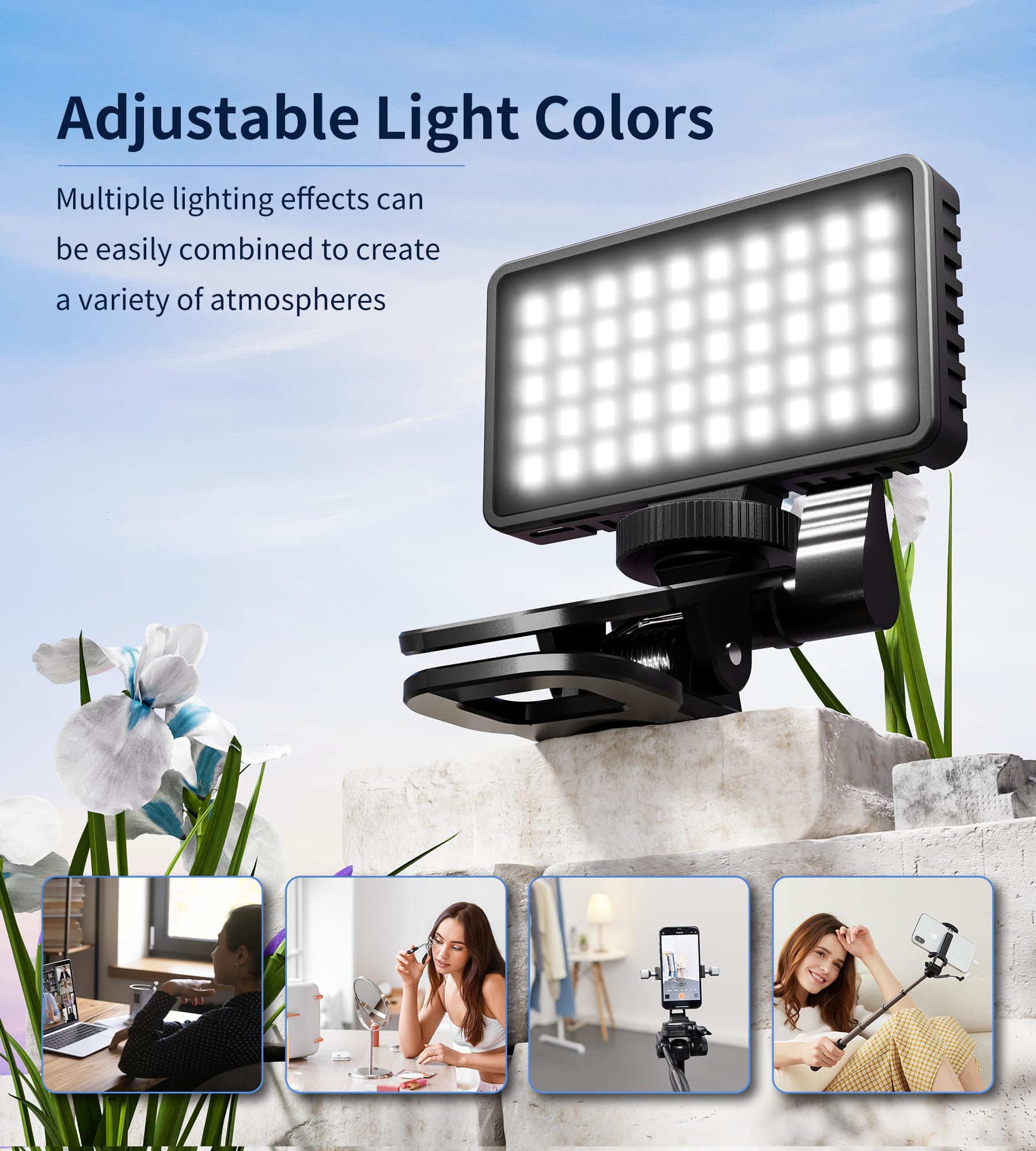 Small Selfie Light, Phone Light with Metal Hotshoe and Clip,50 LED Portable Rechargeable Single Color Video Light for Phones,iPhone, Laptops and Cameras, Selfie, Video Conference, TikTok