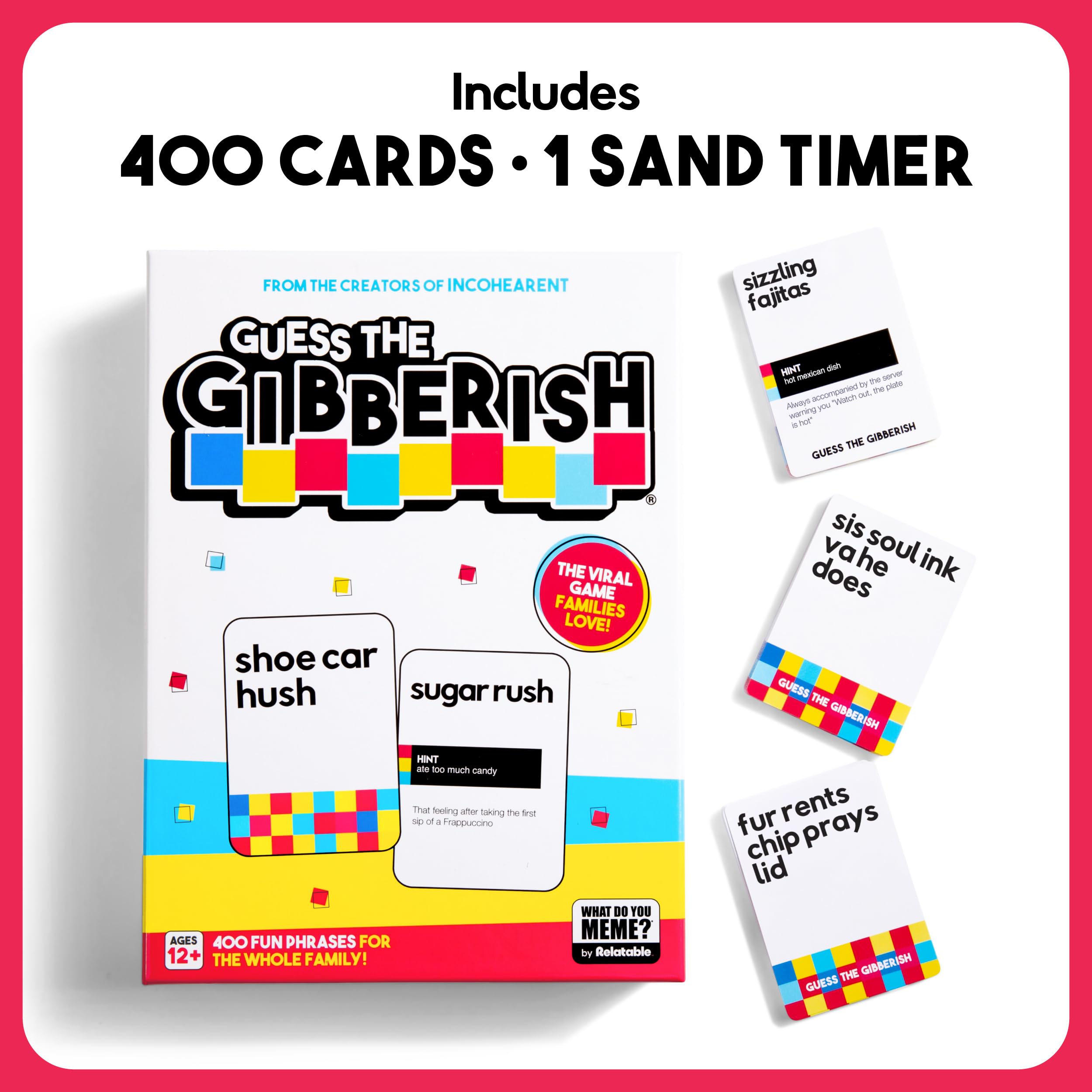 Guess The Gibberish Card Game for Families by Relatable - From The Creators of Incohereant, Christmas Games for Family Party, Funny Hanukkah Gifts for Kids 12+, Includes 400 Cards & Sand Timer