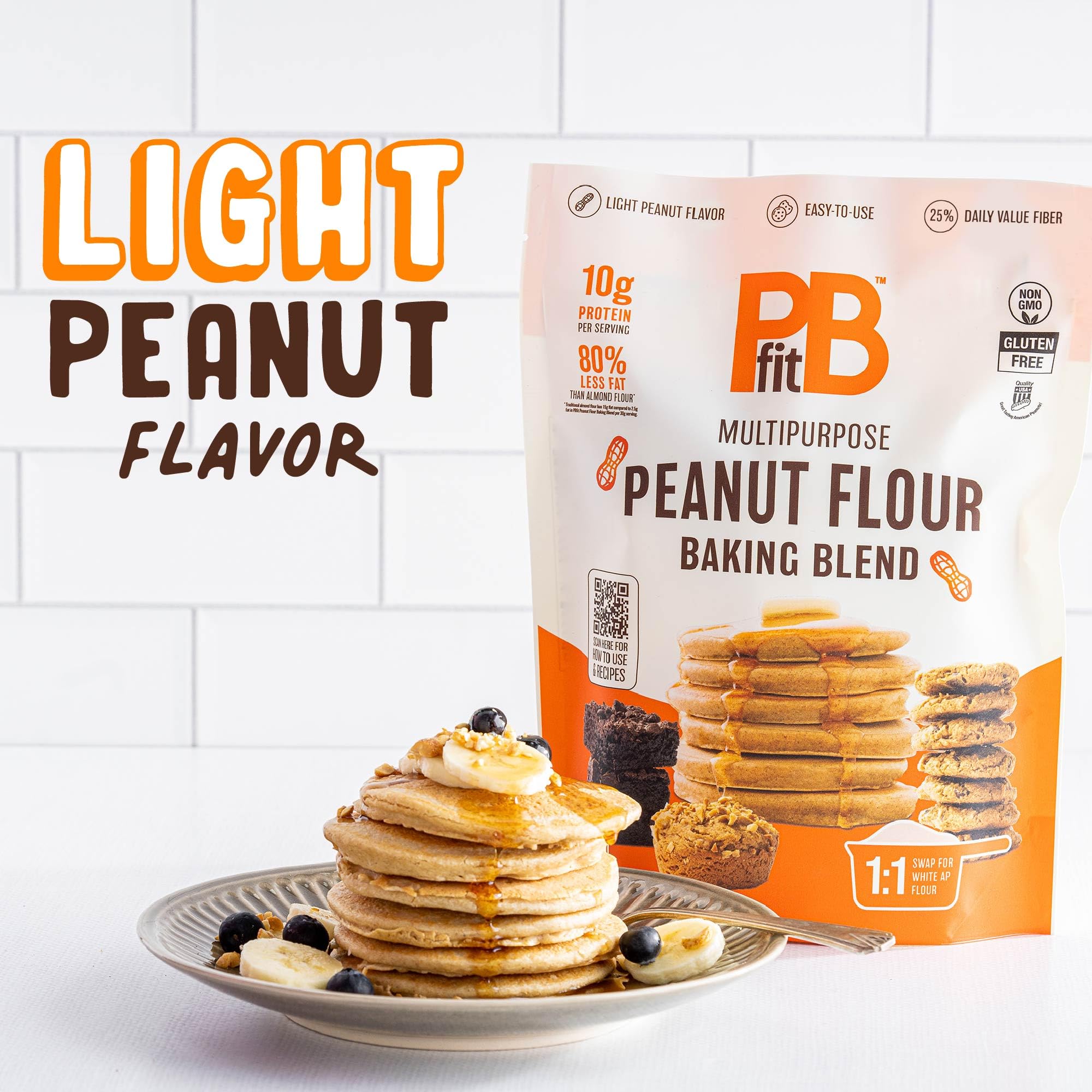 PBfit Peanut Flour Baking Blend - Gluten Free & Non GMO - 10g Protein per Serving 8% DV - 80% Less Fat than Almond Flour - 1 to 1 Swap for White Flour - Light Peanut Flavor - 25% DV Fiber - 24 oz