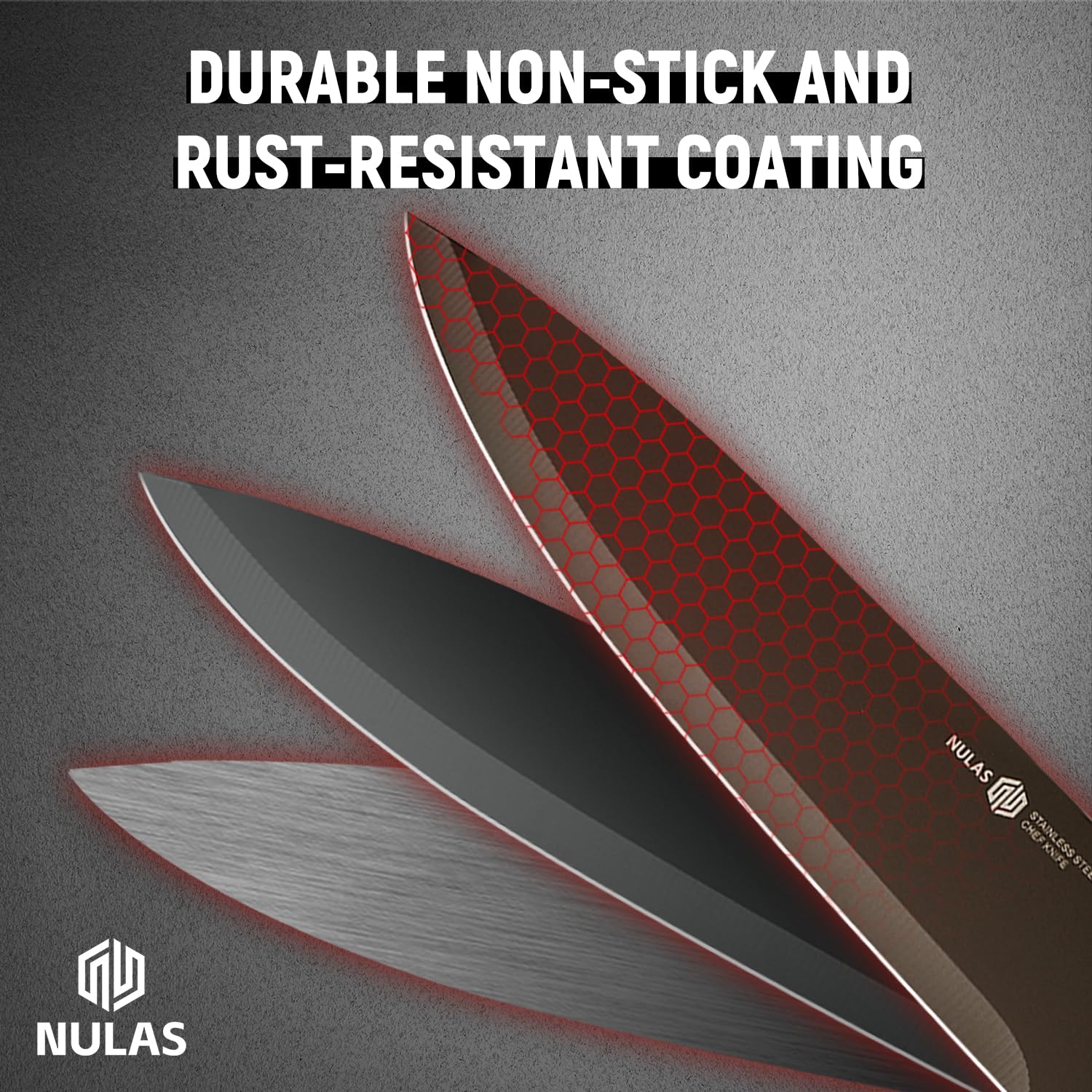 NULAS Knife Set, 15-Piece Kitchen Knife Set with Block and Built-in Sharpener, Dishwasher Safe, Non-slip Handle, 6 Steak Knives, Black
