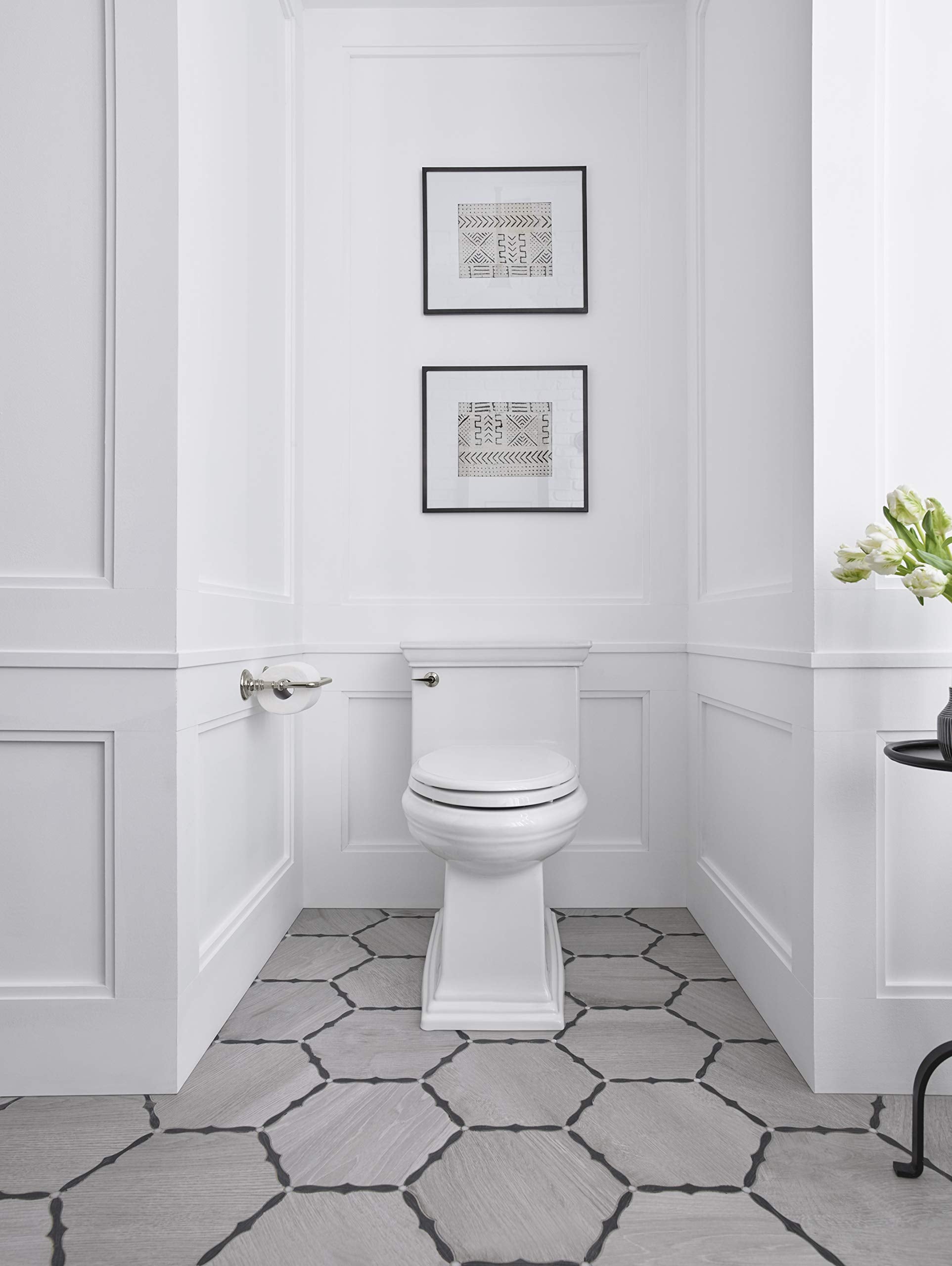 KOHLER K-6428-0 Memoirs Stately Comfort Height Skirted One-Piece Compact Elongated 1.28 GPF Toilet with AquaPiston Flush Technology and Left-Hand Trip Lever, White