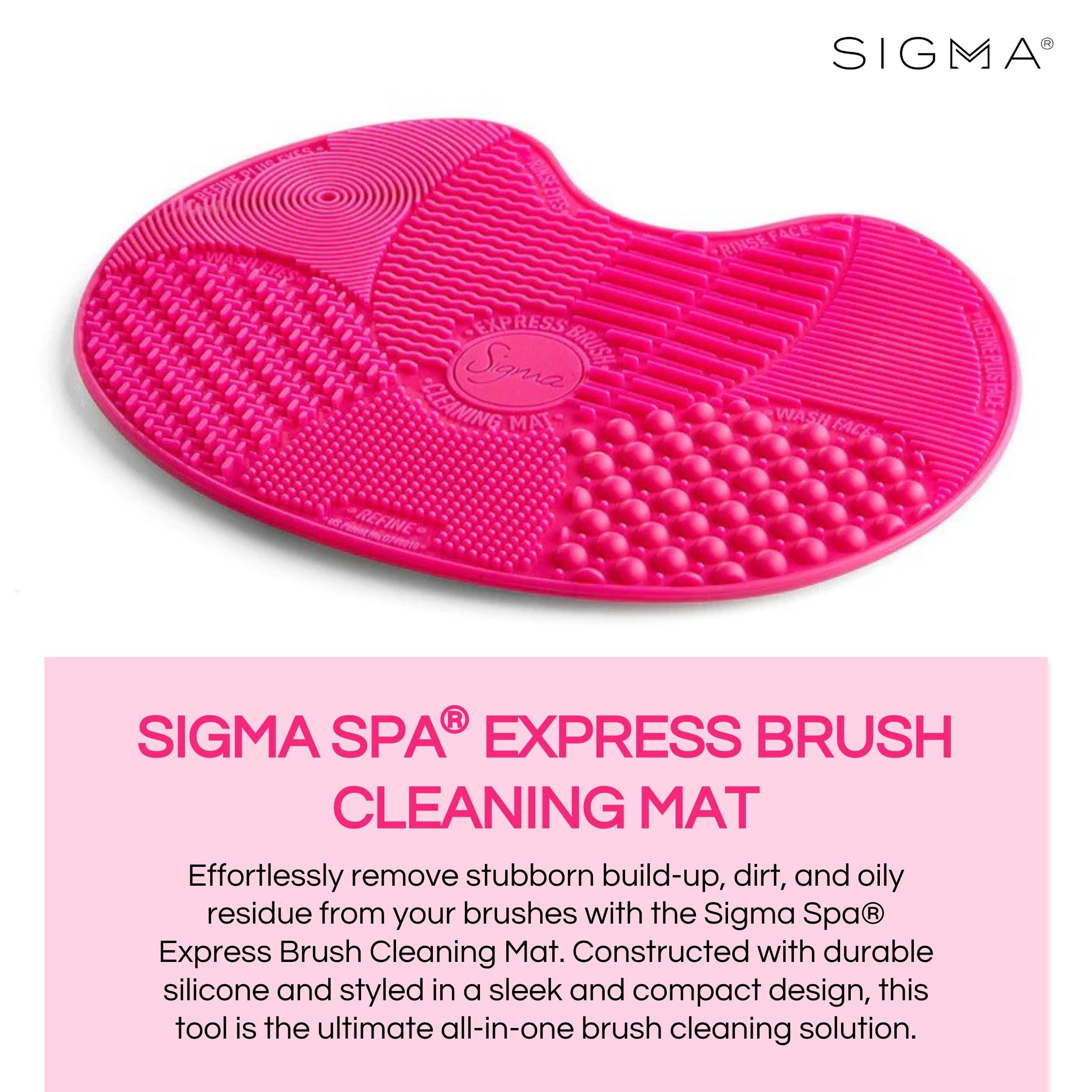 Sigma Beauty Makeup Brush Cleaner Mat – Sigma Spa Express Silicone Makeup Brush Cleaning Mat with Suction Cups for Cleaning Makeup Brushes, Compact Design Fit for Any Travel Makeup Kit (Pink)