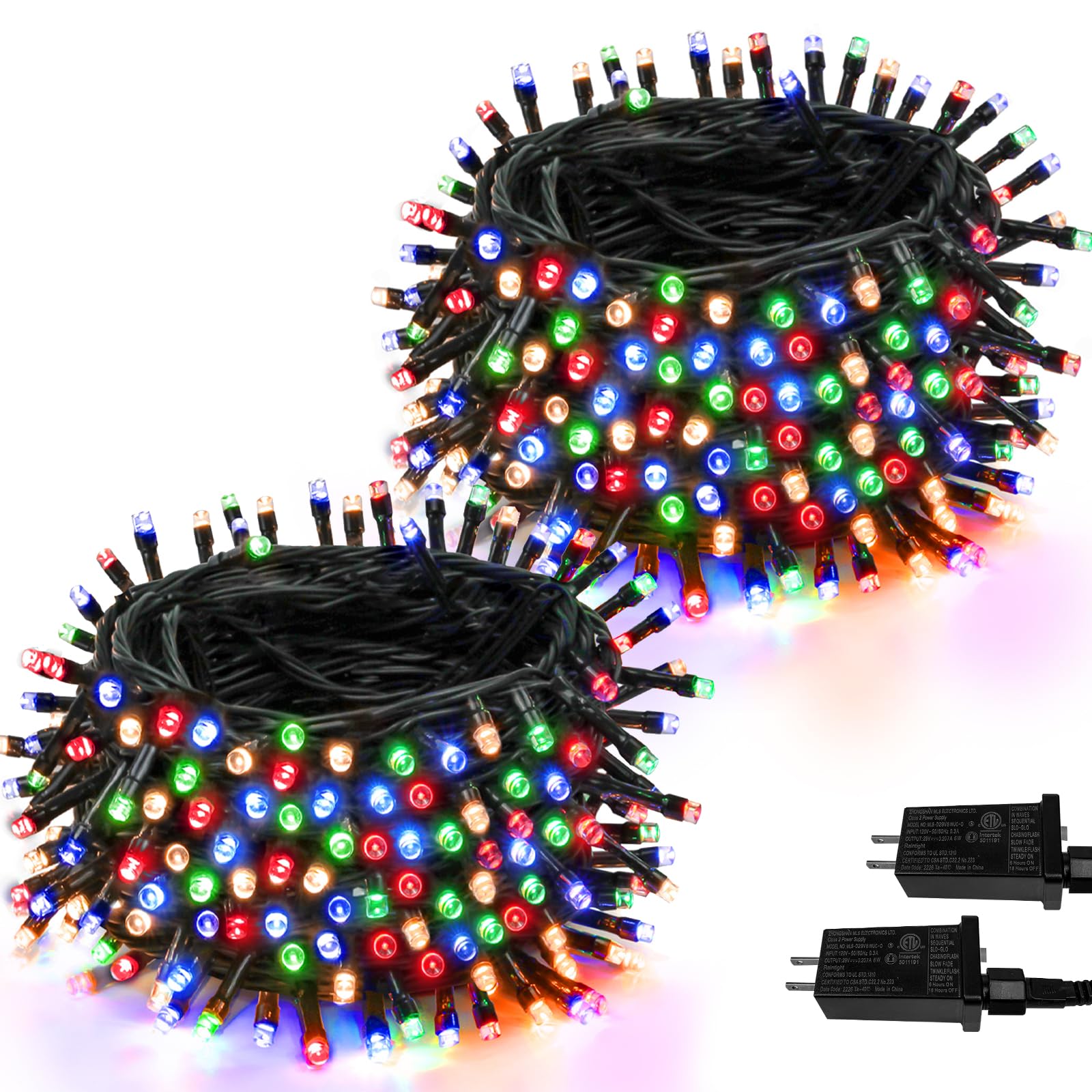 SANJICHA 2-Pack 66FT 200 LED Christmas Lights for Indoor Outdoor, Super Bright Plug in String Lights, Waterproof Xmas Lights Outdoor for Christmas Decorations Bedroom Party Xmas Tree (Multicolor)