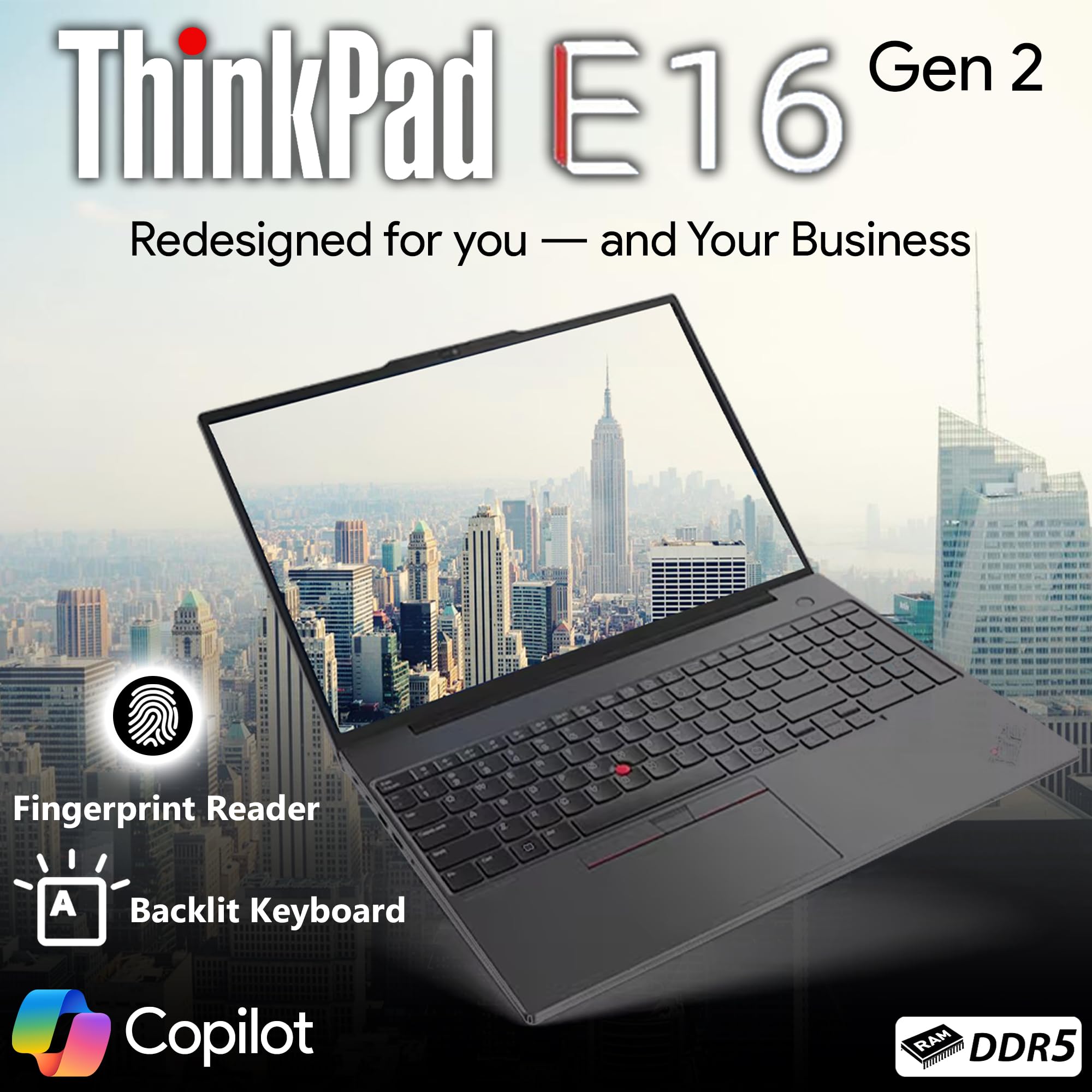 Lenovo ThinkPad E16 Gen 2, 16” Touchscreen IPS Display, AMD Ryzen 7 7735U (Beat Ultra 7 268V), 32GB DDR5, 1TB PCIe SSD, FP, Backlit KB, WiFi 6E + BT, RJ-45, FHD Webcam, W11P, Business Laptop