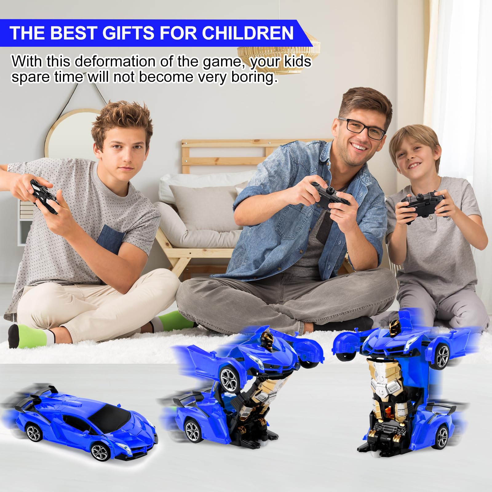 Blackma Remote Control Car - Transform, One-Button Deformation & 360°Rotating Drifting, Transform Robot RC Car with LED Light, Toy Gifts for 4 5 6 7 8 9 10 11 12 Years Old Boy (Blue)