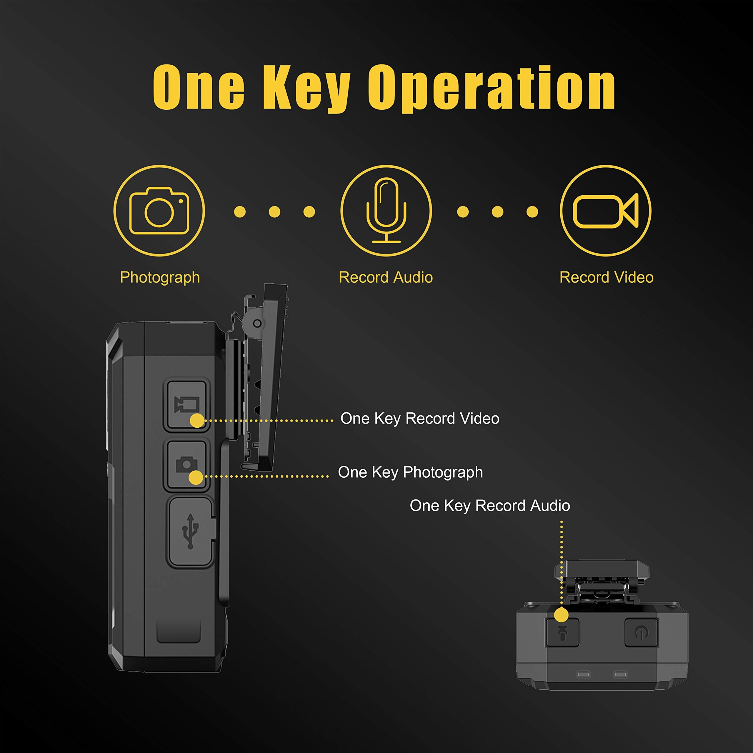 Aolbea 1440P QHD Police Body Camera Built-in 64GB Record Video Audio Picture 2.0” LCD Infrared Night Vision,3300 mAh Battery Waterproof Shockproof Lightweight Data-encrypt for Law Enforcement Record