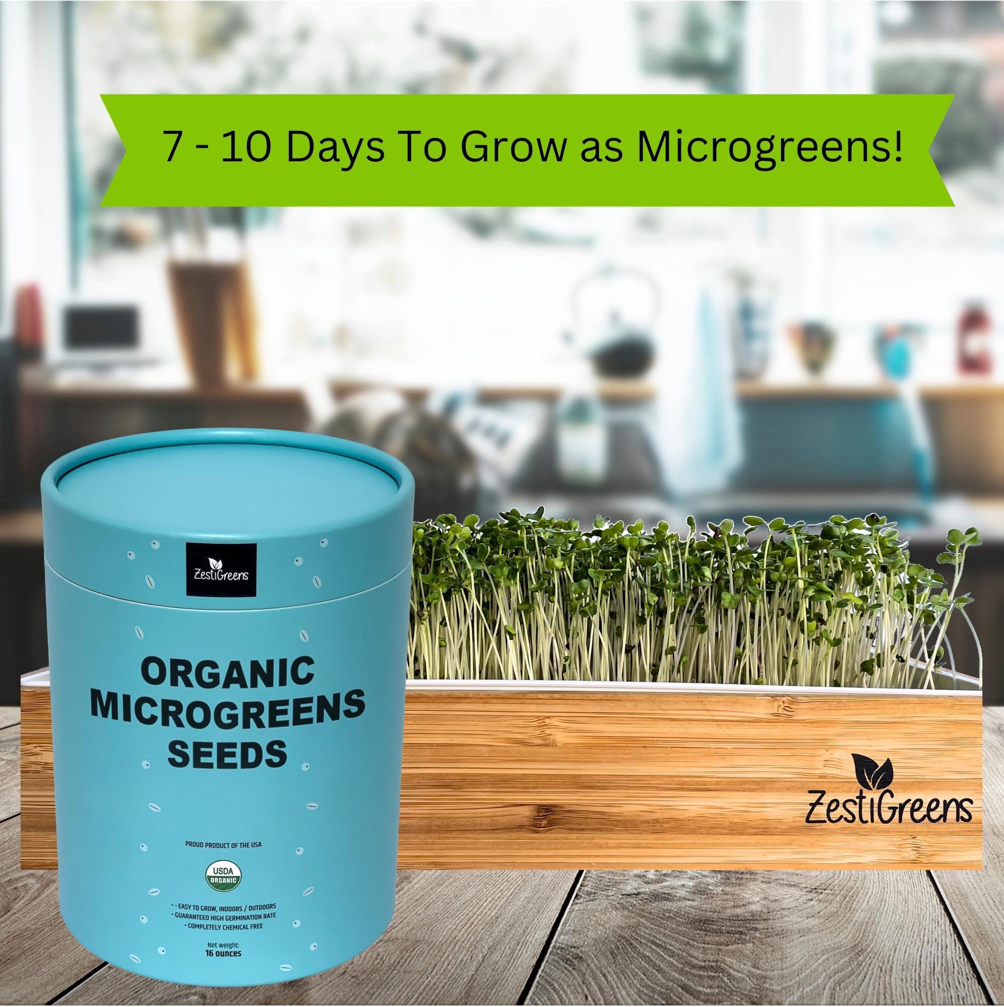 Superfood Microgreen Seeds Mix x 1lb. Non GMO Organic Broccoli, Kale, Kohlrabi, Arugula & Cabbage Seeds in Food Grade tin for Easier scooping & Keeping Fresher.