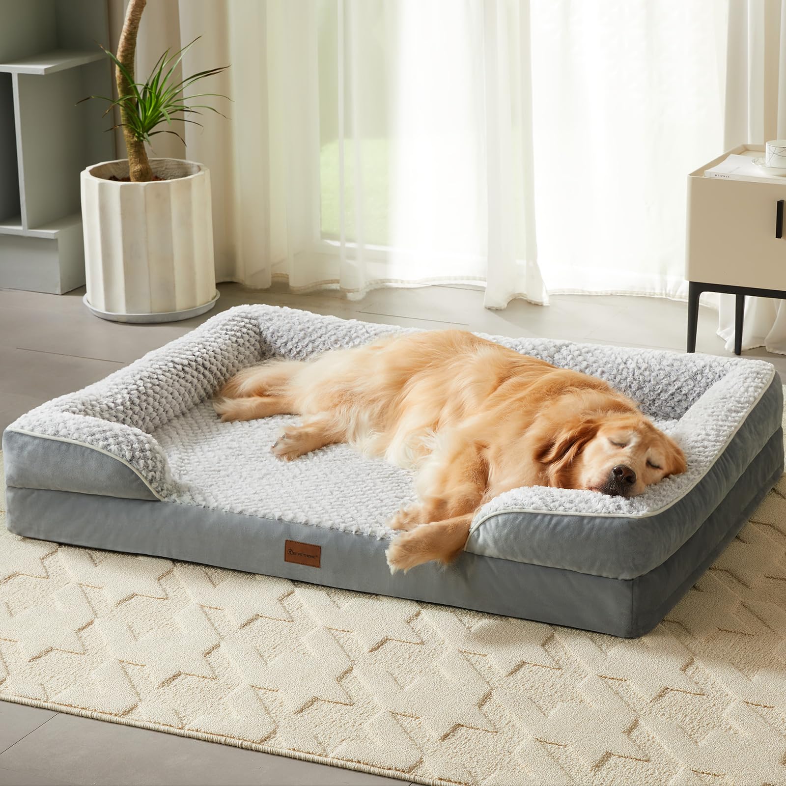 LEXTRO Orthopedic Large Dog Bed, Sofa Dog Bed Large Sized Dog with Egg Crate Foam, Large Dog Bed with Removable Washable Pillow Cover, Waterproof Dog Couch Bed with Anti-Slip Bottom, PET Bed