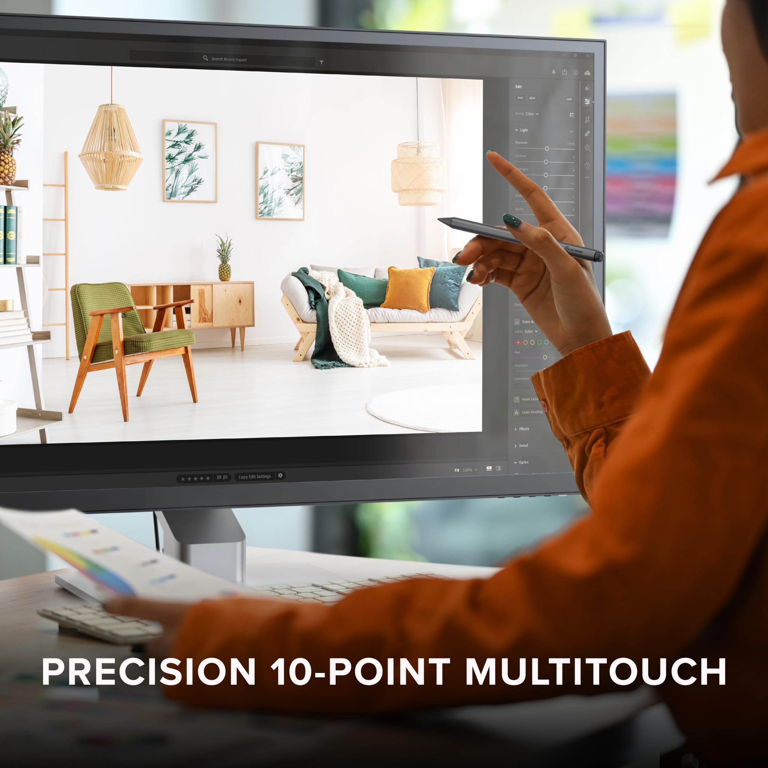 ALOGIC Clarity Pro Touch 27” 4K Touchscreen Monitor w/ 8MP Retractable 4K Webcam, 100% sRGB, 97% DCI-P3, 99% Adobe RGB, 65W PD,8-in-1 Hub, HDR 400, Adjustable Stand, IPS Panel, Thin Bezel