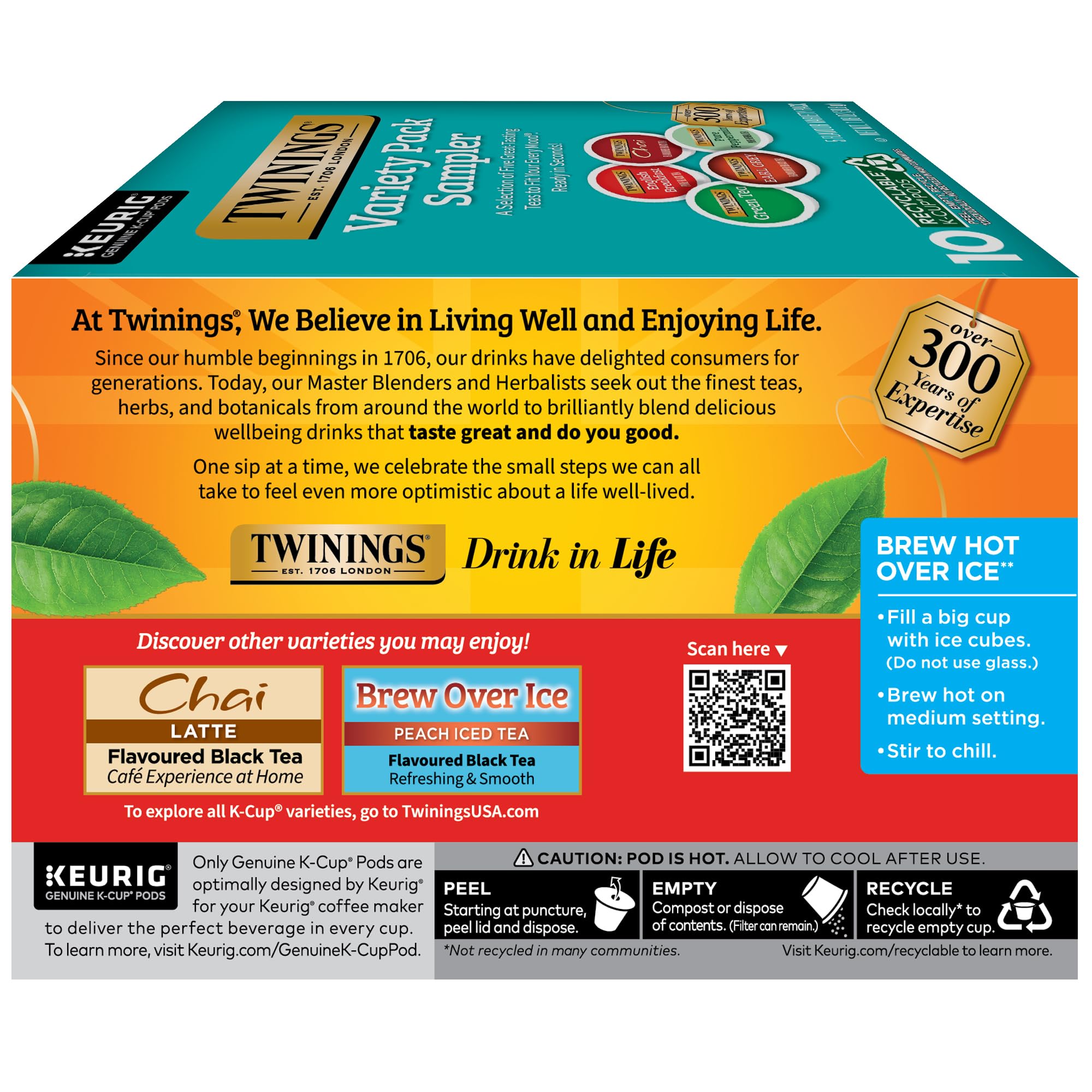 Twinings K-Cup Pods Variety Pack, Includes English Breakfast, Earl Grey, Chai, Green, and Peppermint for Keurig and Single Cup Brewers, 10 Count (Pack of 1), Enjoy Hot or Iced