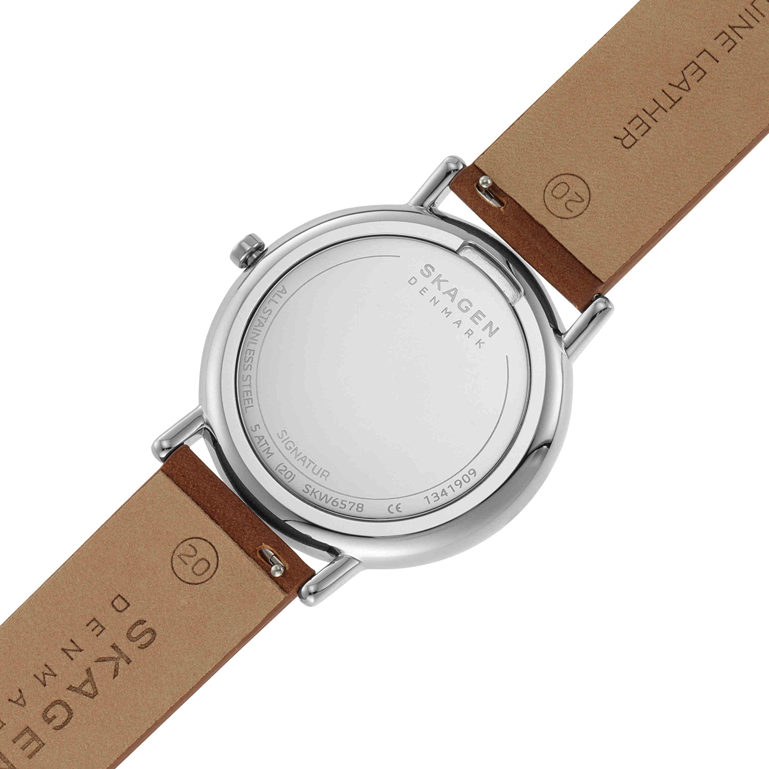 Skagen Men's Signatur Three-Hand Silver Stainless Steel and Brown Leather Band Watch (Model: SKW6578)