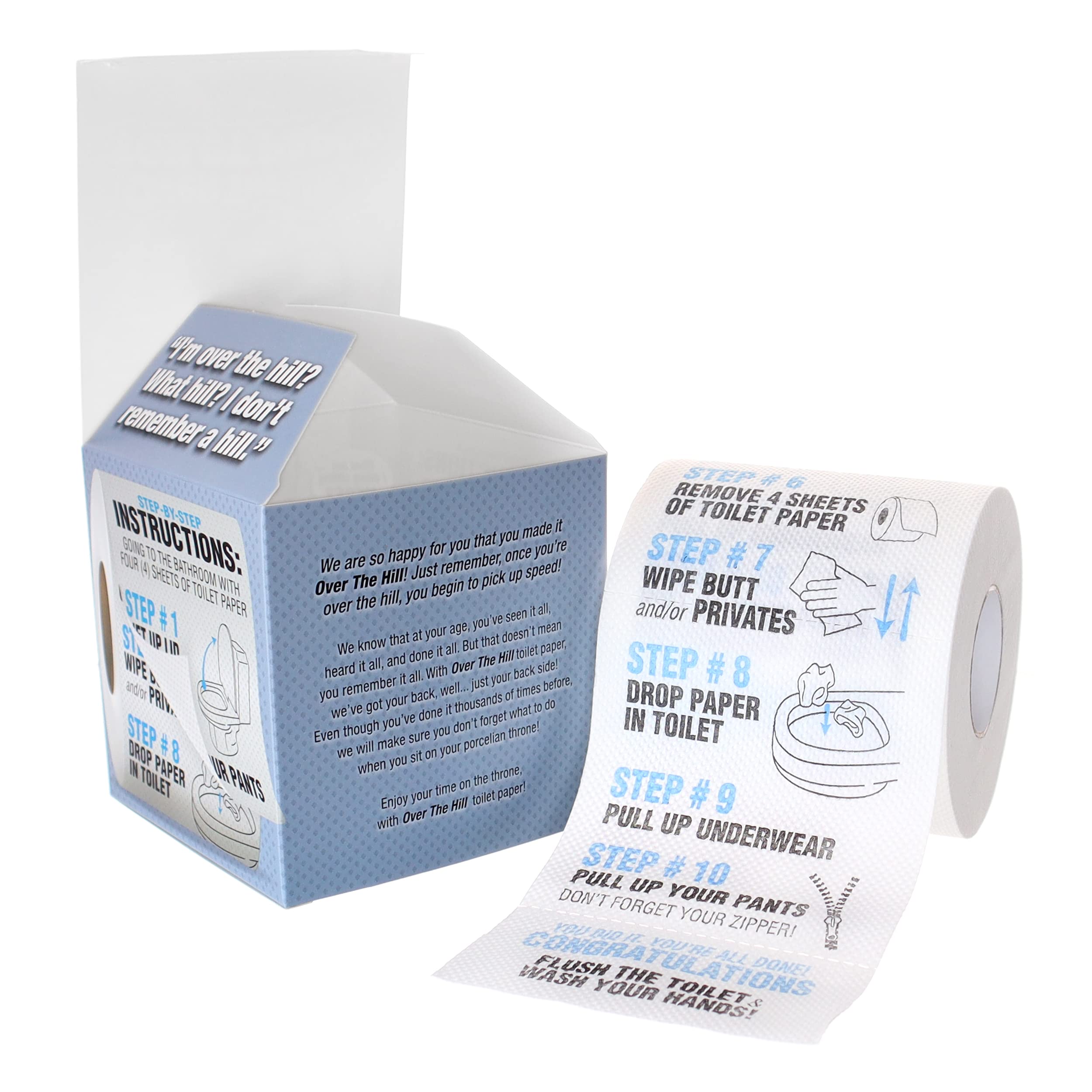 Over the Hill Toilet Paper - Funny Gag Gifts for Men & Old People - Birthday Party Supplies for 40th, 50th, 60th, 70th - Novelty Toilet Roll Joke Gifts for Him, Dad, Brother, Adults - Laughing Smith