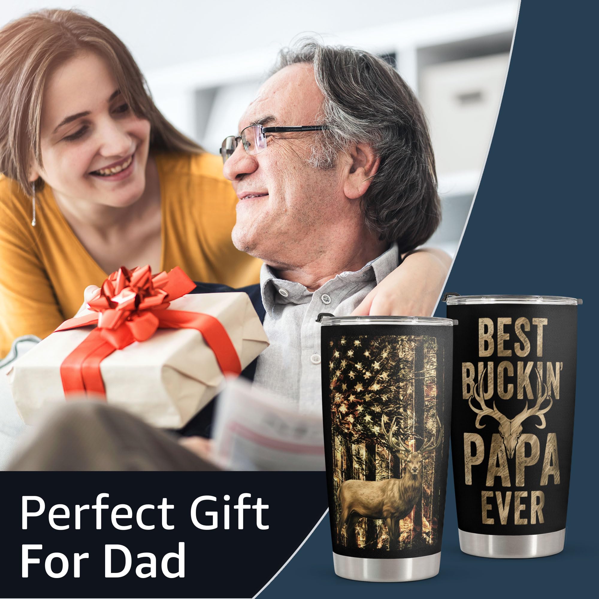 Macorner Hunting Gifts for Men - Stainless Steel Tumbler 20oz for Father - Best Papa Ever - Gifts for Men Dad Papa Husband - Fathers Day & Birthday Gift for Dad from Daughter Son - Gifts for Hunters