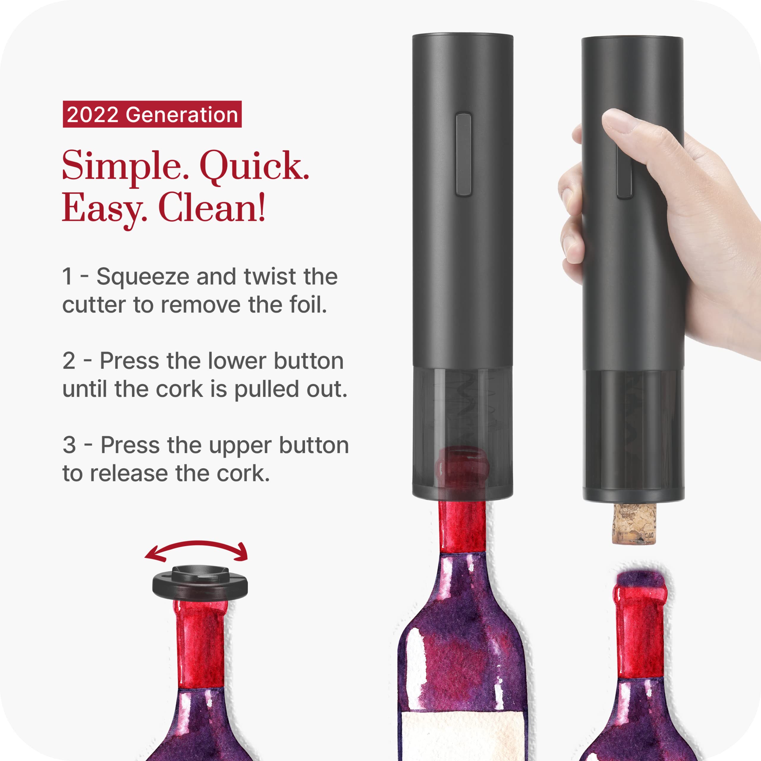 SOW - Electric Wine Opener with Foil Cutter + Redesigned Beer/Soda Bottle Opener + 2 Leather Coasters - Storage/Gift Box