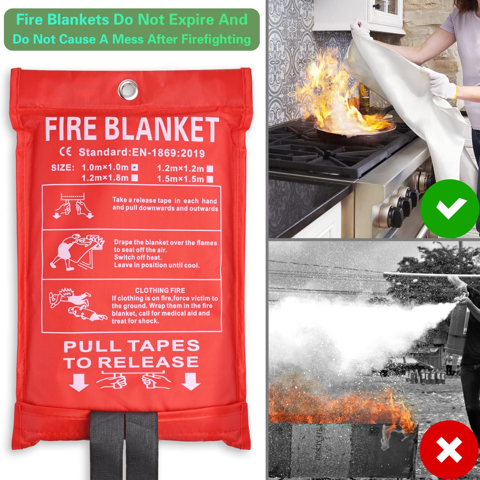 Disfore Fire Blanket for Home-Kitchen Retardant - 2 Pack Portable Fire Blanket,Kitchen Fire Blanket to Suppress Grease Fire, Emergency Fire Blanket for Grill,Office Fireproof (39 in X 39 in)